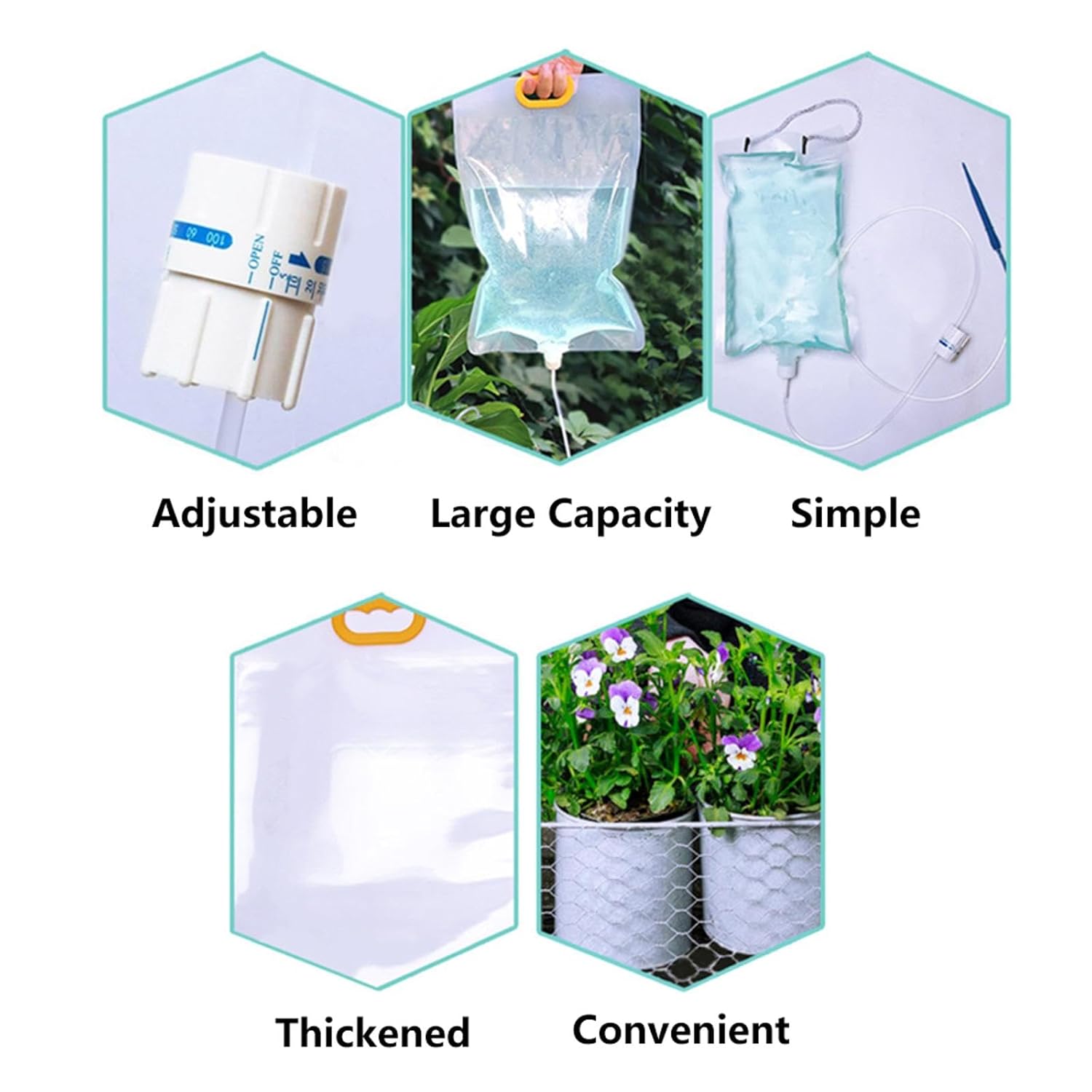 4 Pcs Automatic Plant Watering Drip Bags 3500ml Plant Drip Watering Bag with Adjustable Flow Regulators & Hooks, Suitable for Potted Plant Watering