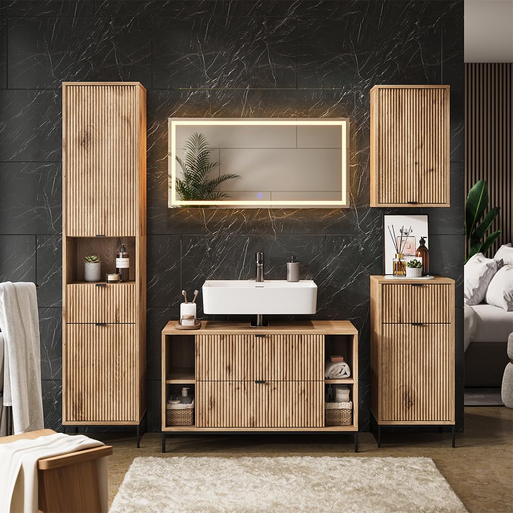 Vicco Mueble bajo Lavabo Eliza, Roble Vikingo, 100 x 63 cm | Con 2 cajones extraíbles, para instalación bajo el lavabo y compatible con la serie Eliza