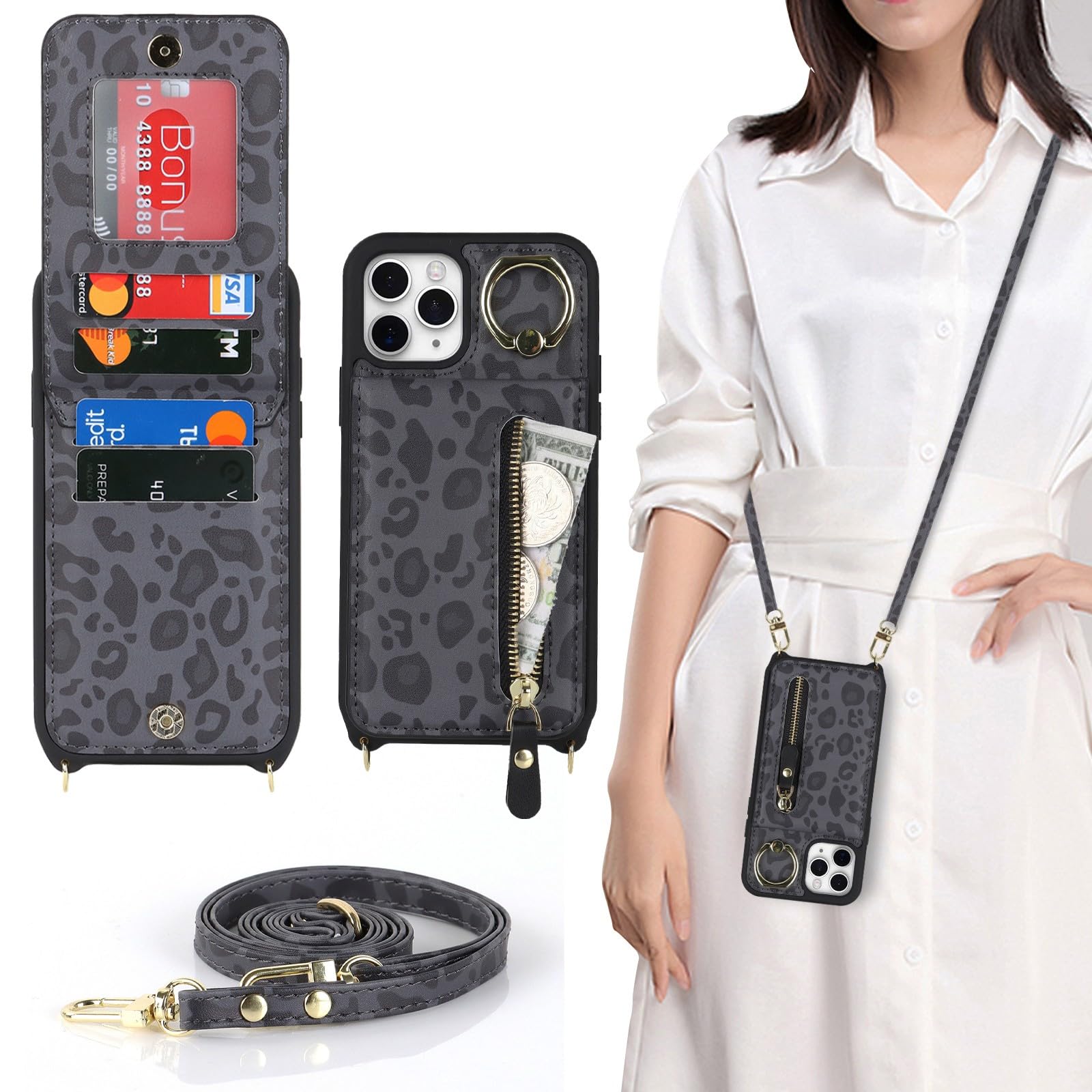 Zouzt for iPhone 11 Pro Case with Cord and Card Holde