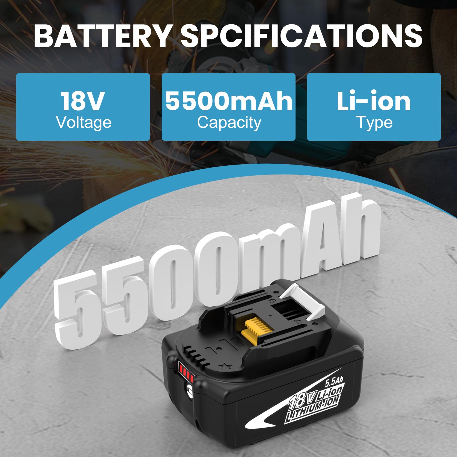 4X BL1860B Repuesto para Makita Batería 18V 5.5Ah para BL1850B BL1850 BL1860 BL1845 BL1840 LXT-400 Cargador DC18RC DC18RD DC18RF con indicador LED