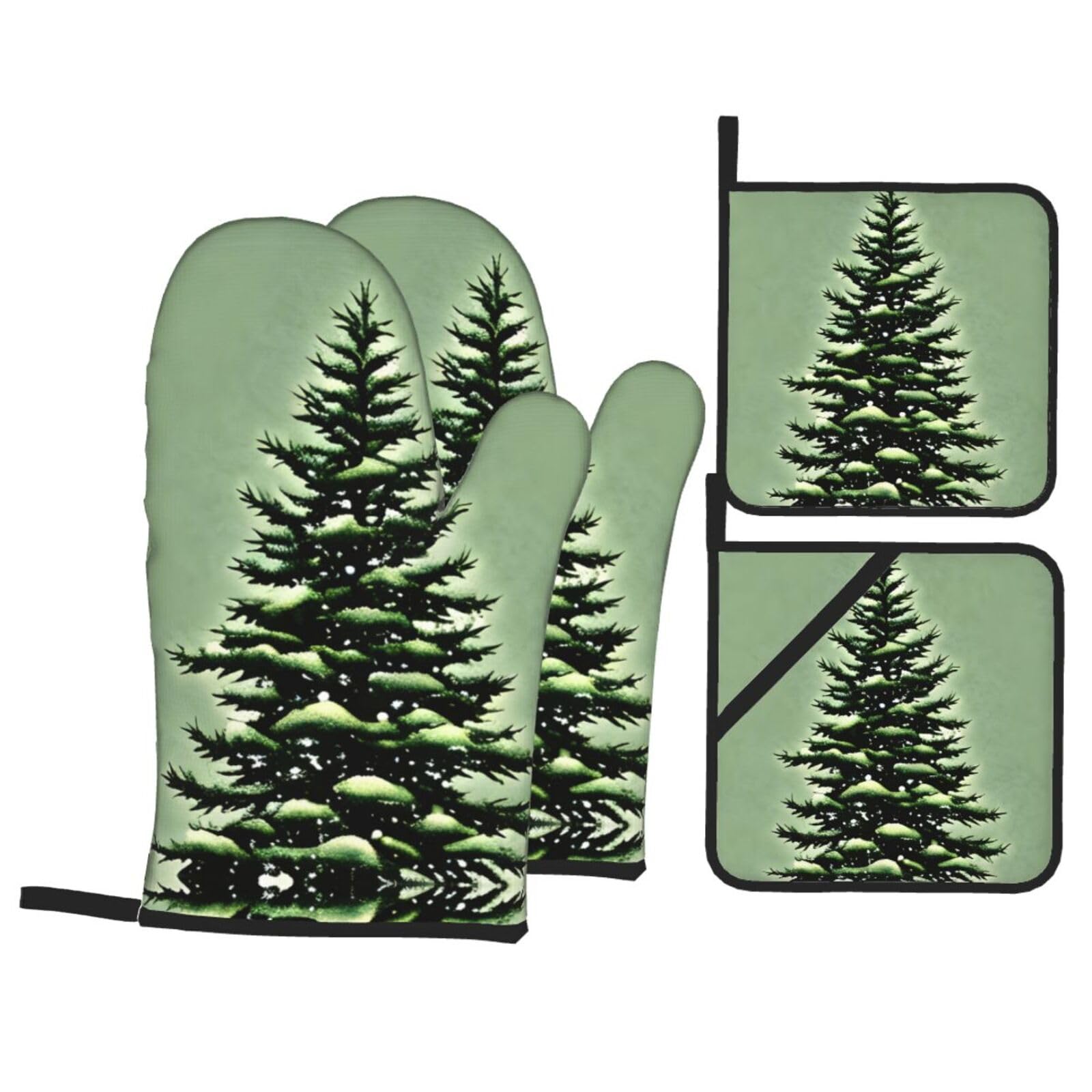 Pine Needle Tree Winter Landscape Print Oven Mitts,Pot Holders, Heat Resistant Oven Mitts Gloves,Hot Pads for Kitchen Cooking Grill