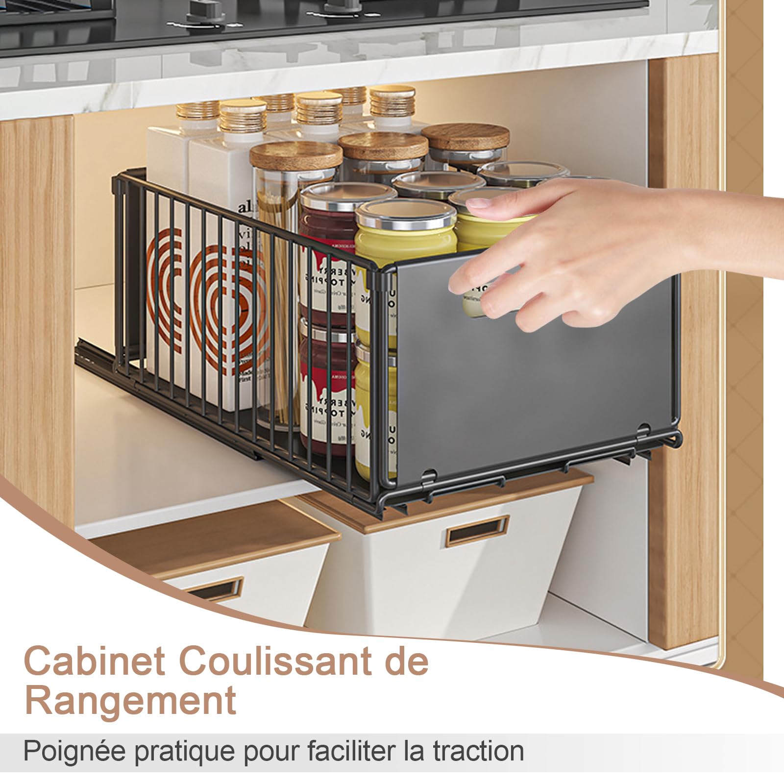 Organisateur de placard extensible pliable - Organiseur de tiroir extensible pour l'organisation des armoires de cuisine (Grand + Petit)