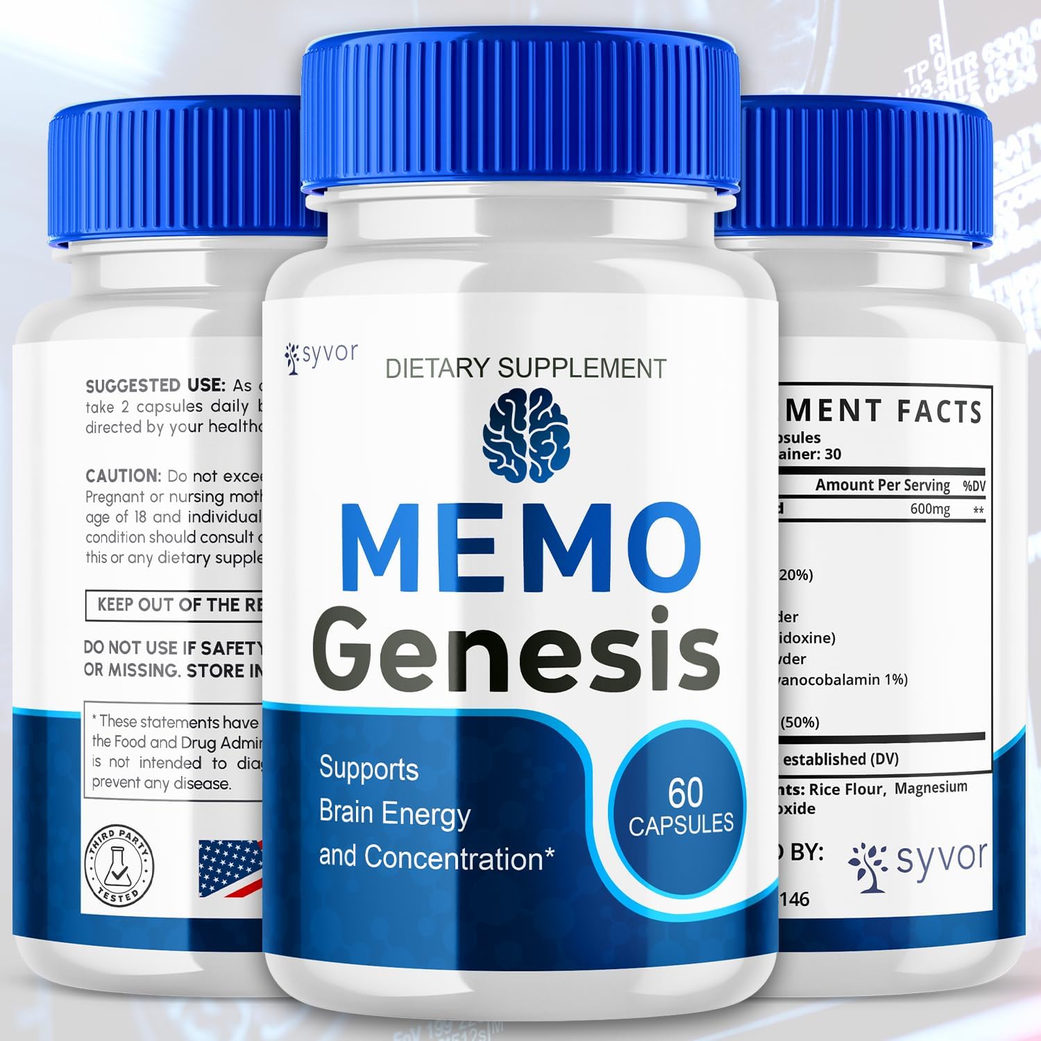 (3 Pack) Memo Genesis Capsules, Official Memogenesis Brain Health Support Pills with All Natural Ingredients, Advanced Brain Energy Supplement with Max Strength Vitamins for Women & Men (180 Capsules) - Image 2