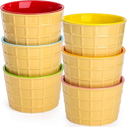 Miniatura 8 de Elsjoy Juego de 6 tazas de helado de cerámica, cuenco de postre de porcelana de 9 onzas reutilizables, mini cuencos de helado para pudín, yogur,