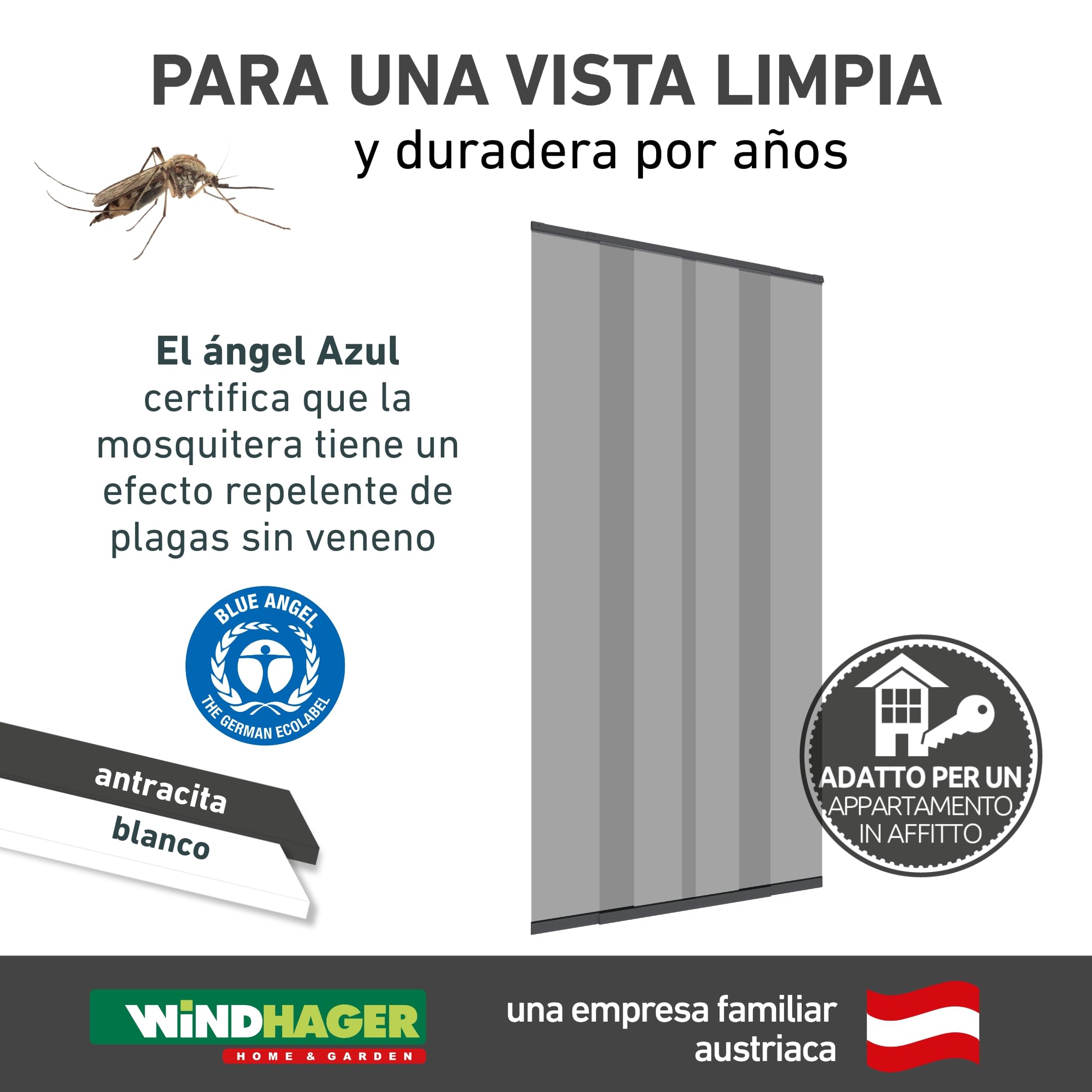 Windhager Cortina de mosquitera con Lamas telescópicas 120 cm, Antracita, 04302