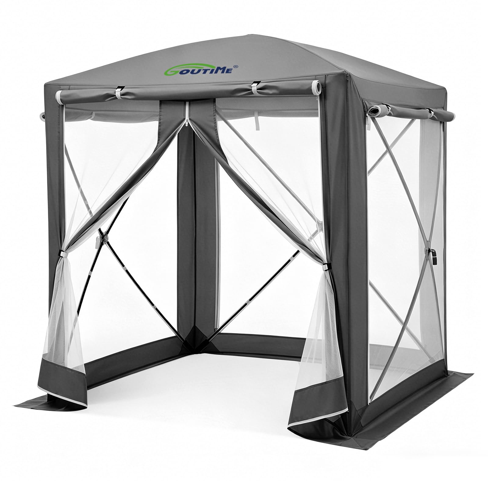 Goutime Pop Up Gazebo 150x150x190cm, 2-in-1 Insect & Weather Protection, Water Repellent UV 50+ Garden Canopy Tent for Outdoor Camping Patio (Grey)