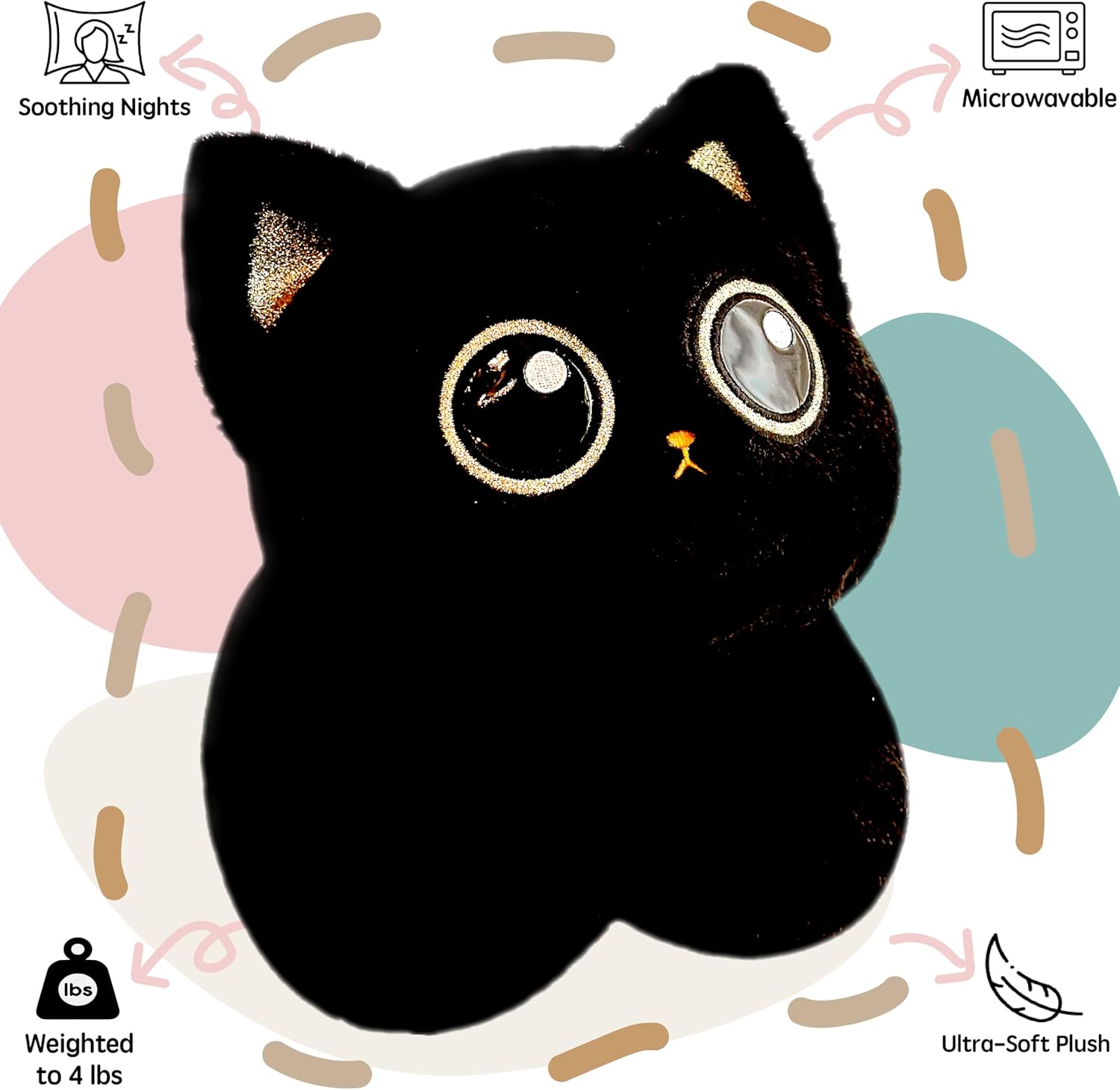 uoozii 20" | 4 Pounds Black Cat Weighted Stuffed Animals with Unscented Microwavable Heating Pad, Cute Coolable Heatable Weighted Plush Warm Gift for Kids & Adults