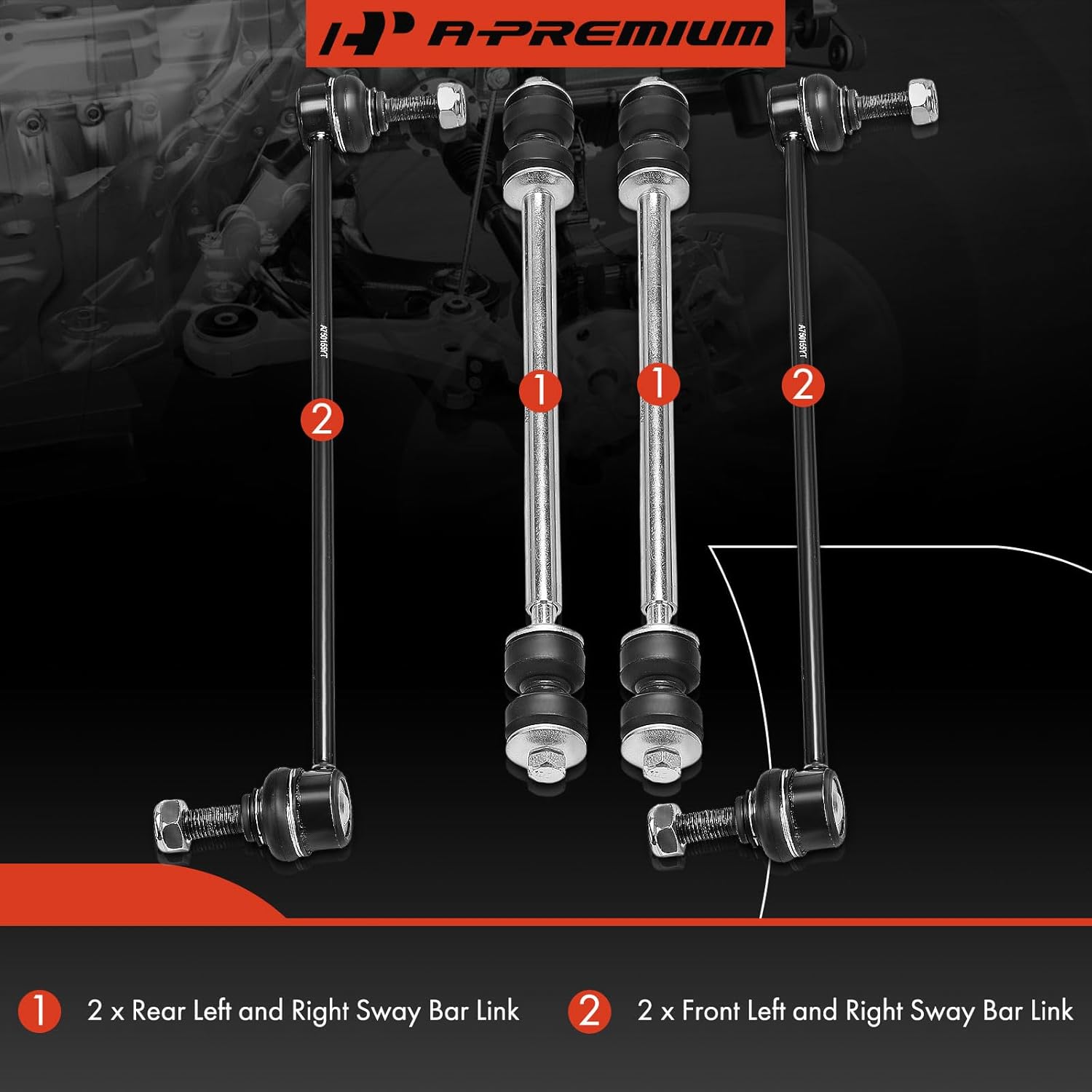 A-Premium Set of 4, Front and Rear Side Sway Bar Link Stabilizer Link Kit, Compatible with Chevrolet Traverse 2009-2017 & GMC Acadia 2007-2016, Acadia Limited 2017 & Buick Enclave & Saturn Outlook