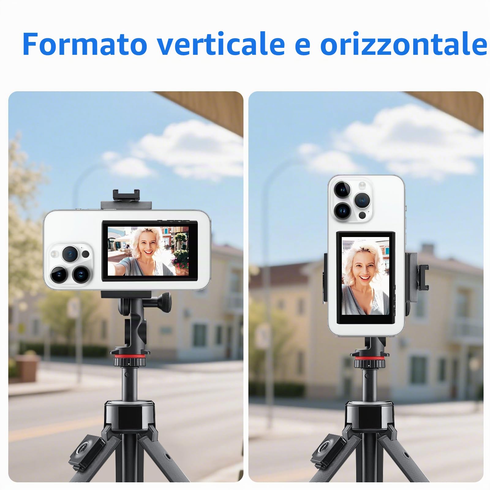 Schermo Monitor Selfie per Vlog, 1080P Schermo Selfie per iPhone & Android, Sincronizza Senza Fili la Fotocamera Posteriore con Supporto Magnetico, Telecomando Bluetooth per Vlog Live Stream TikTok