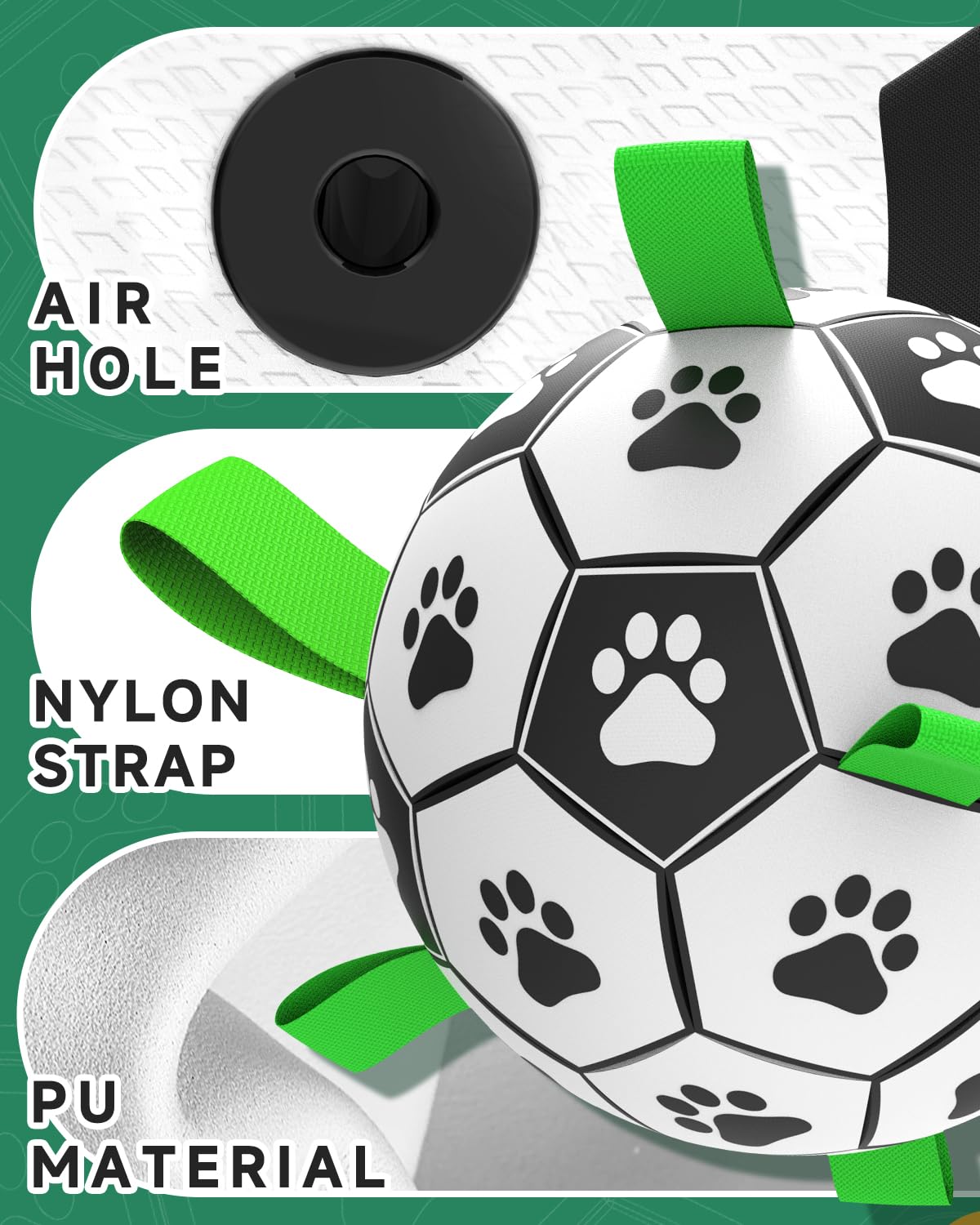 QDAN Hundefußball Mit Riemen – 20,3 Cm, Für Große Hunde, Interaktives Spielzeug