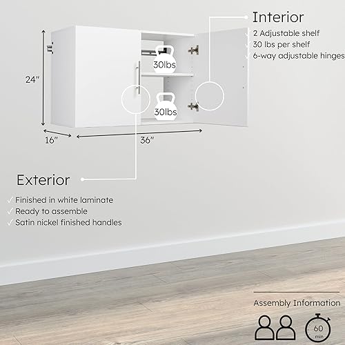Miniatura 4 de Prepac HangUps - Armario de almacenamiento superior, armarios de pared elegantes y espaciosos para maximizar tu almacenamiento, tamaño de 36