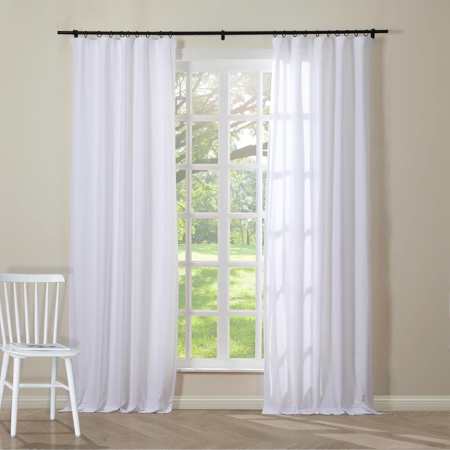 ChadMade 100% Cotton Duck 102 Inches LongDrape Light Filtering, 1 Panel 50 x 102 Inches White Curtain Plain Weave, Hook Belt Rod Pocket Back Tab Curtain Panel, Unlined, BOZI Collection