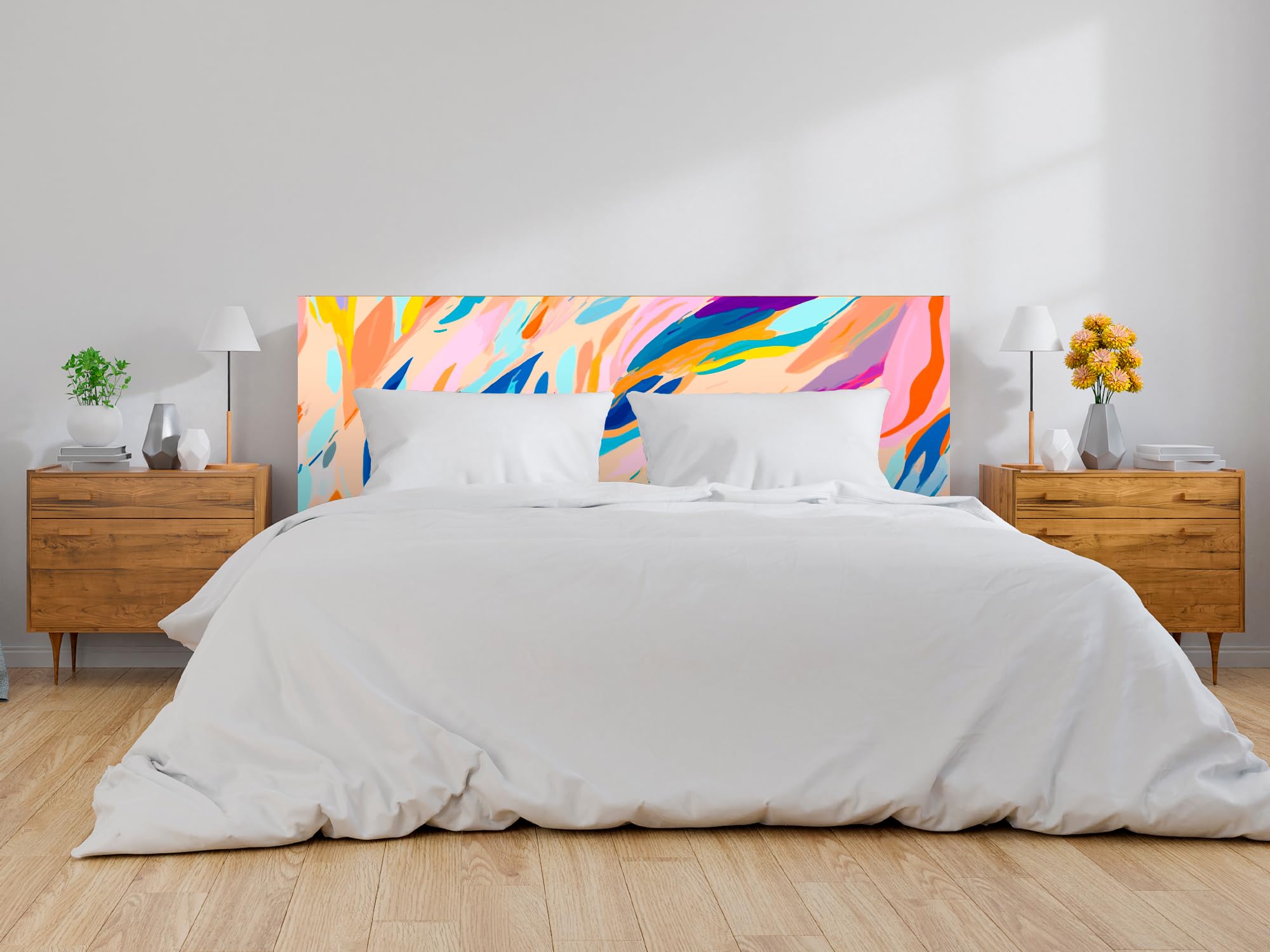 Oedim Cabecero Cama PVC Patrón Trazados Pinceladas Acuarela, 150x60cm,Cabecero Ligero, Elegante, Resistente y Económico