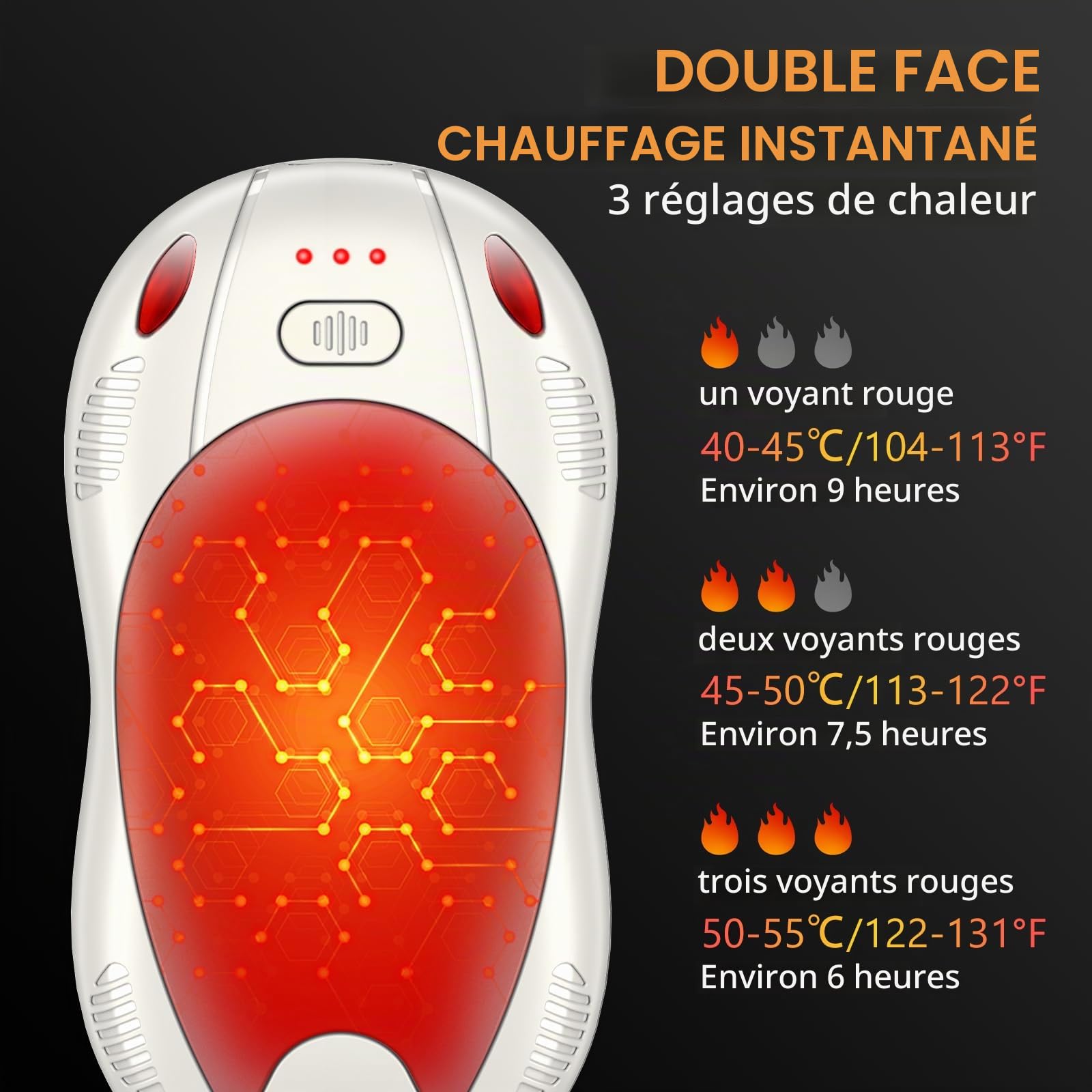 Chauffe Main Électrique mit 10000mAh, Chauffage Double Face Magnétique 2PCS, USB Rechargeable Chauffe-Main, 3 Niveaux de Température, Cadeaux d'Hiver pour Plein Air/Camping/Noël(Couleur Rose)