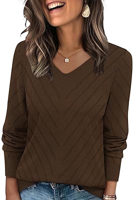 WIHOLL Sweaters for Women V Neck Long Sleeve Tops Fashion Lightweight Pullover Clothes Fall Outfits 2025