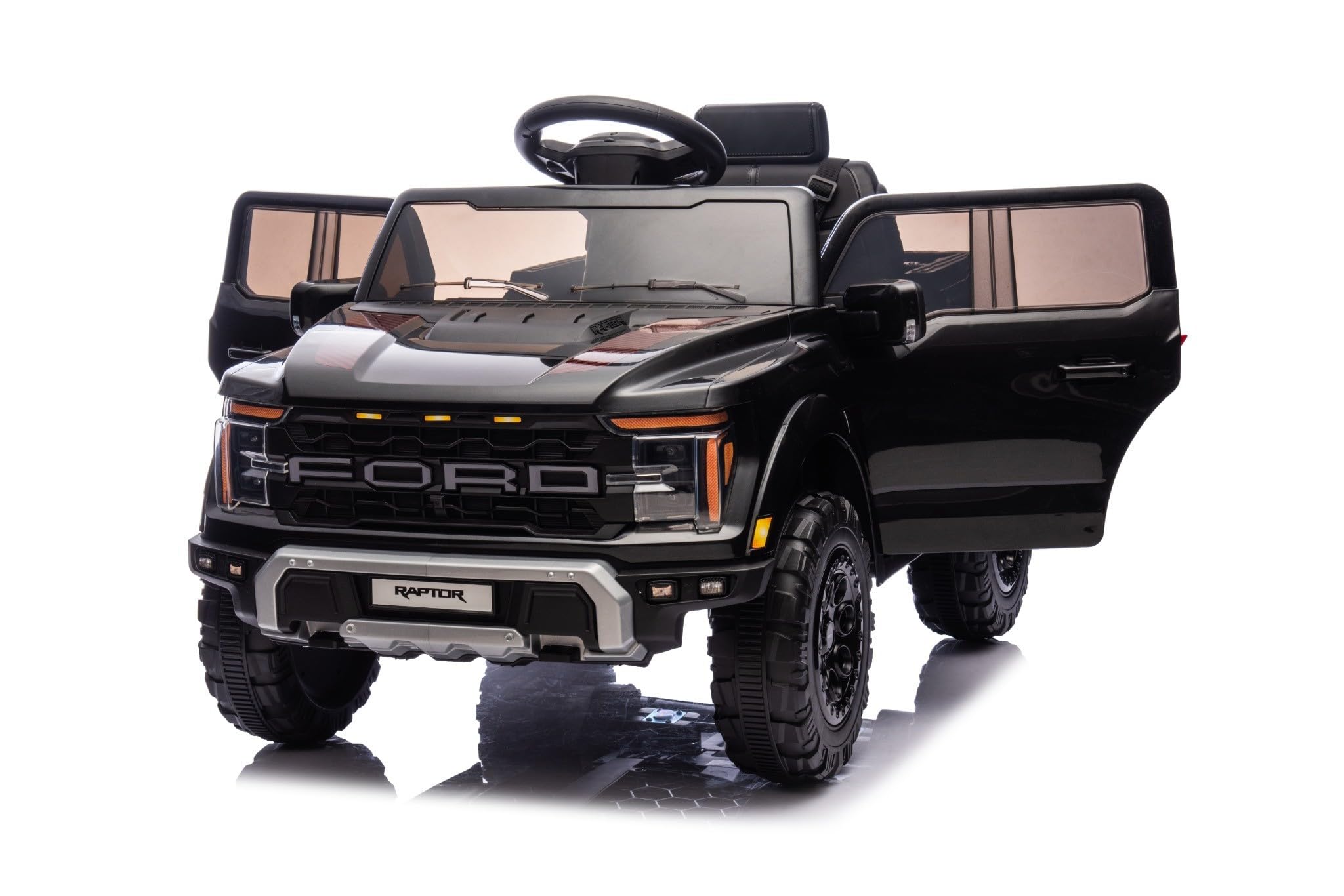 TOYSCAR Auto Elettrica Bambini Ford Raptor 12V Fuoristrada con Telecomando Porte Apribili, Bluetooth Luci LED e TAPPETINI Inclusi (Nera)