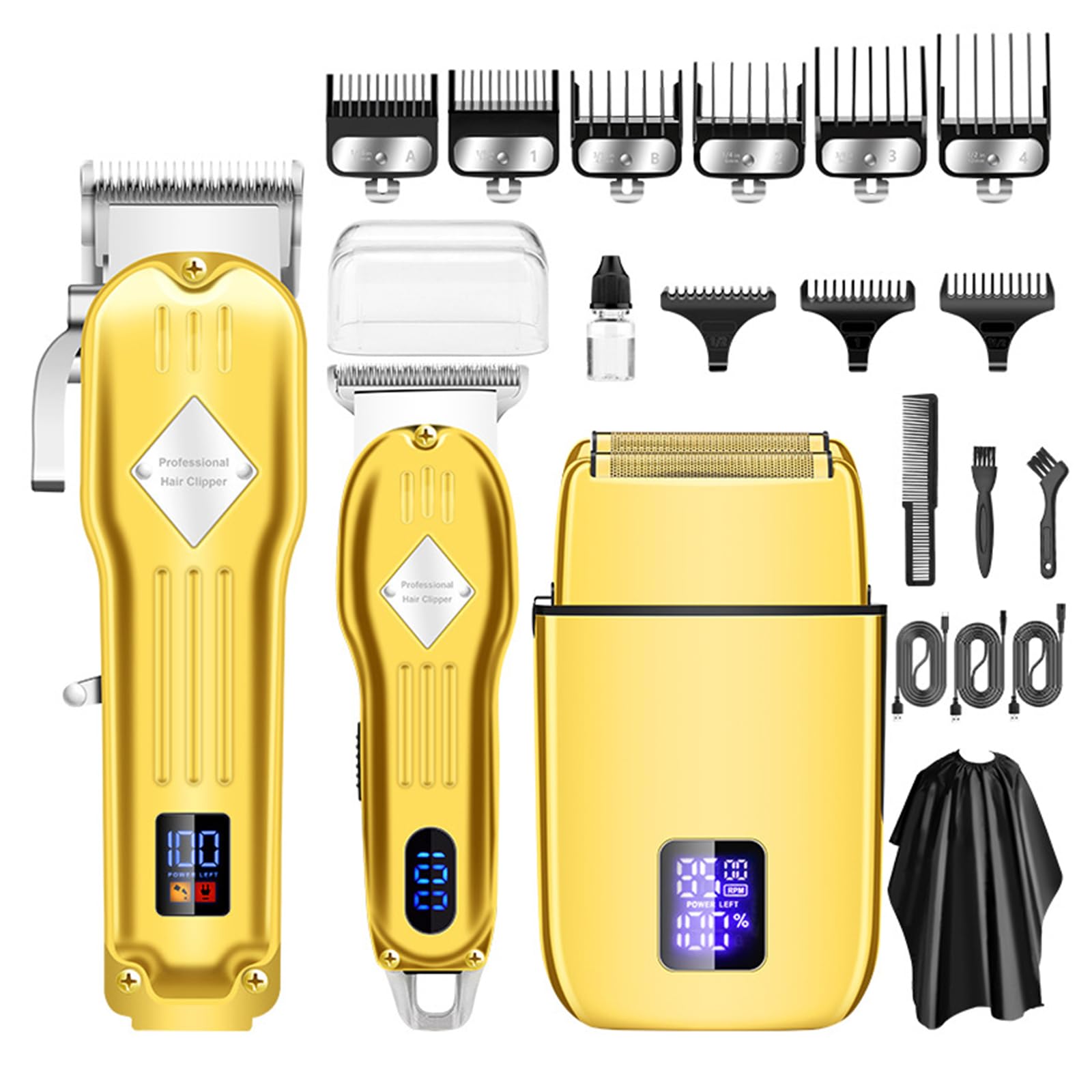 Elektrischer Haarschneider für Männer, kabelloser Haarschneider, Bartschneider-Set, Herren-Haarschneideset für Friseure mit LCD-Display, 9 Führungskämmen, Geschenke für Männer