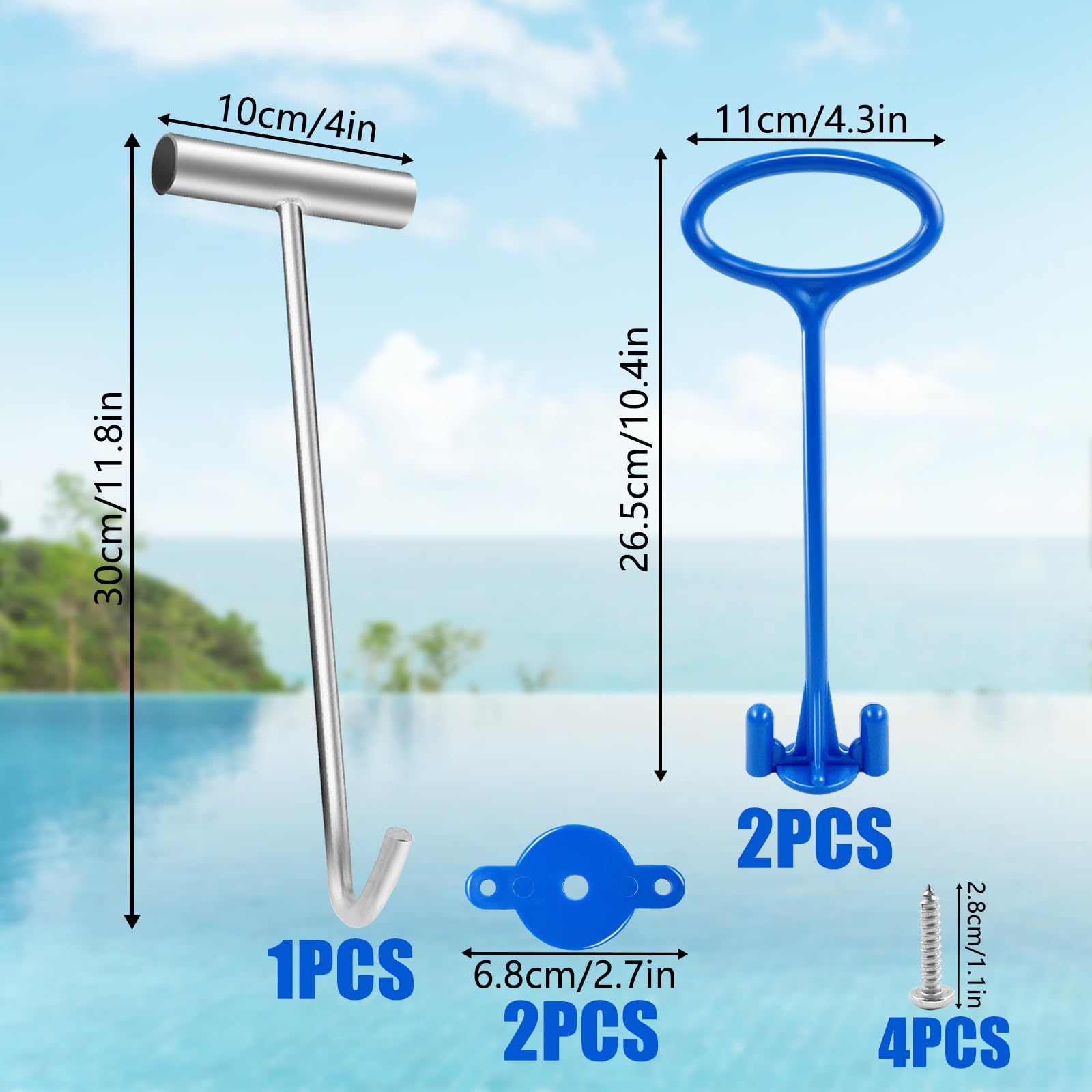 2 asas de cesta de skimmer de piscina con gancho de cesta de skimmer de piscina, herramienta de limpieza universal para todas las cestas de skimming, herramienta de limpieza de mango de cesta