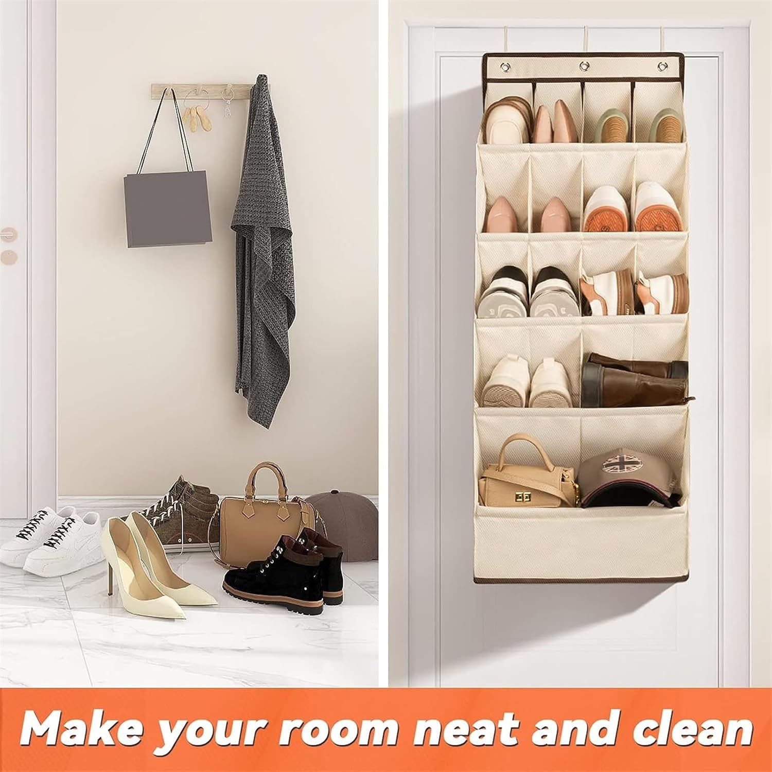 Over The Door Shoe Organizer Hanging Shoes Organizer Wall Shoe Rack Storage for 15 Pairs of Shoe, Toys Hats Sneakers and More
