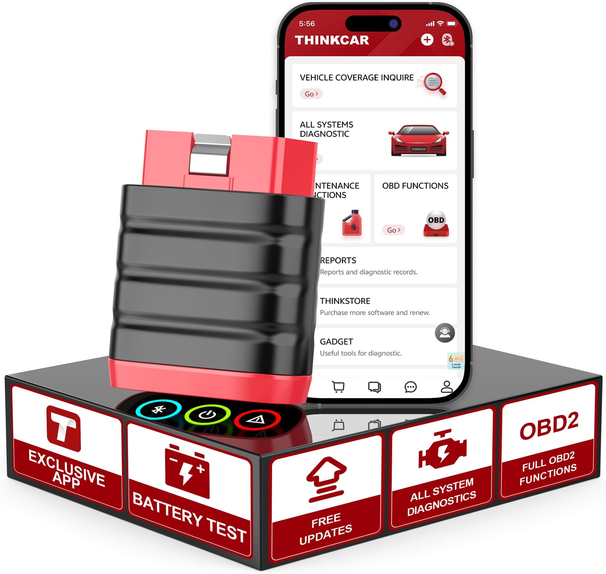 thinkcar OBD2 Bluetooth Scanner Code Reader and App for ios & Android,THINKDIAG Mini All Systems Car Diagnostic Tool Engine Code Reader for Vehicles Check