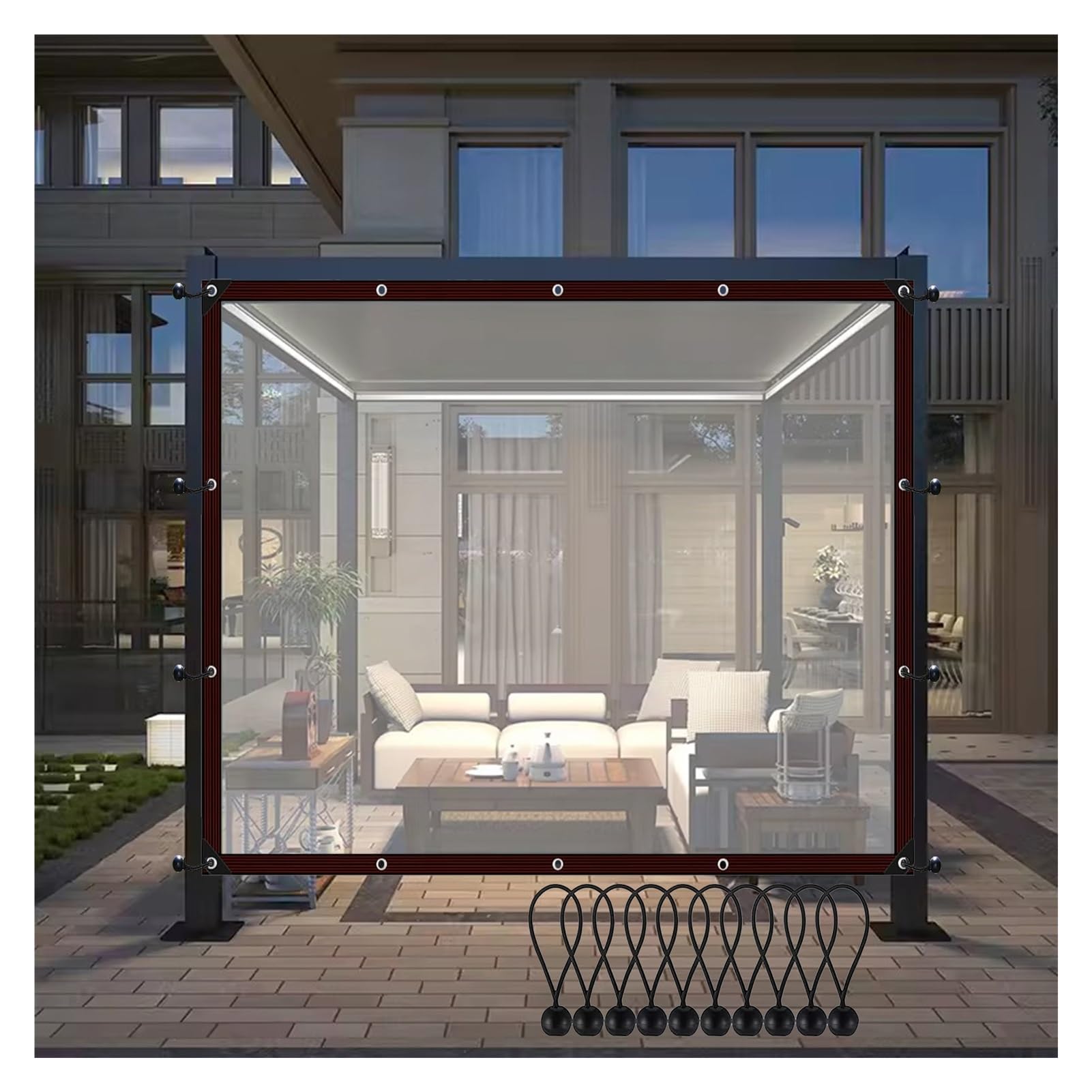 Lona transparente resistente de 1,8x1,8m con ojales para pergola 1