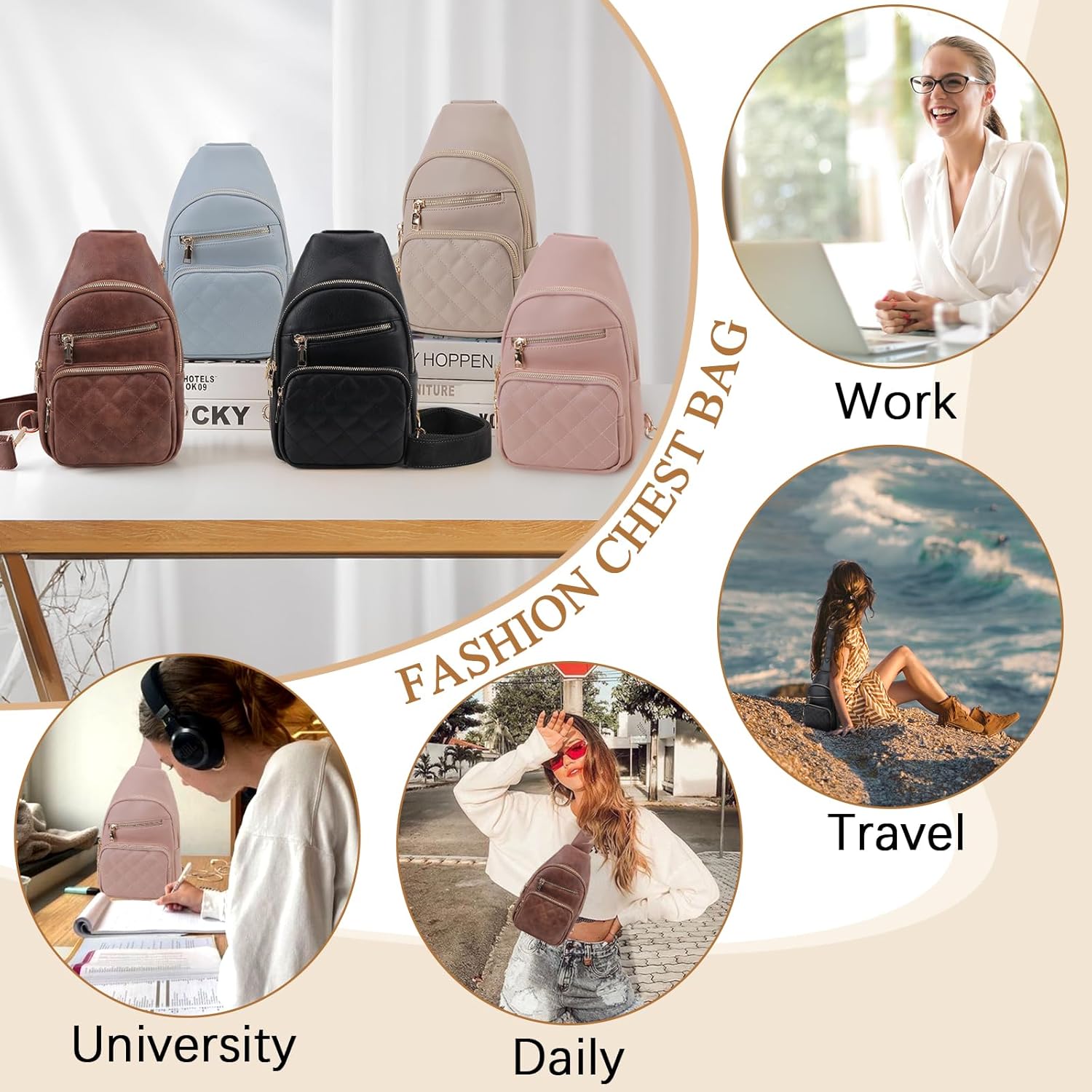 VX VONXURY Sling Bag for Women, PU Leather Crossbody Fanny Packs, Multipurpose Chest Bag with Adjustable Strap - Image 7