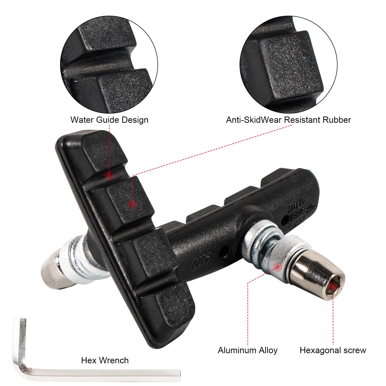 Chooee V-Brake Lot De 2 Paires De Plaquettes 55 Mm – Caoutchouc Silencieux, Rainures Anti-boue, Compatibles Shimano, VTT, Route