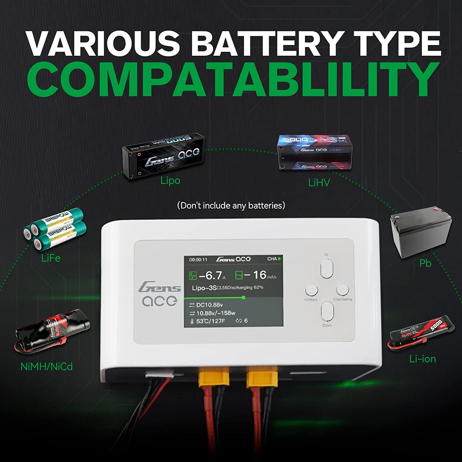 Gensace D200 Lipo ładowarka Imars Dual Channel AC200W/DC300Wx2 ładowarka Lipo, ze złączem Deans T XT60 EC3 EC5 (Biały)