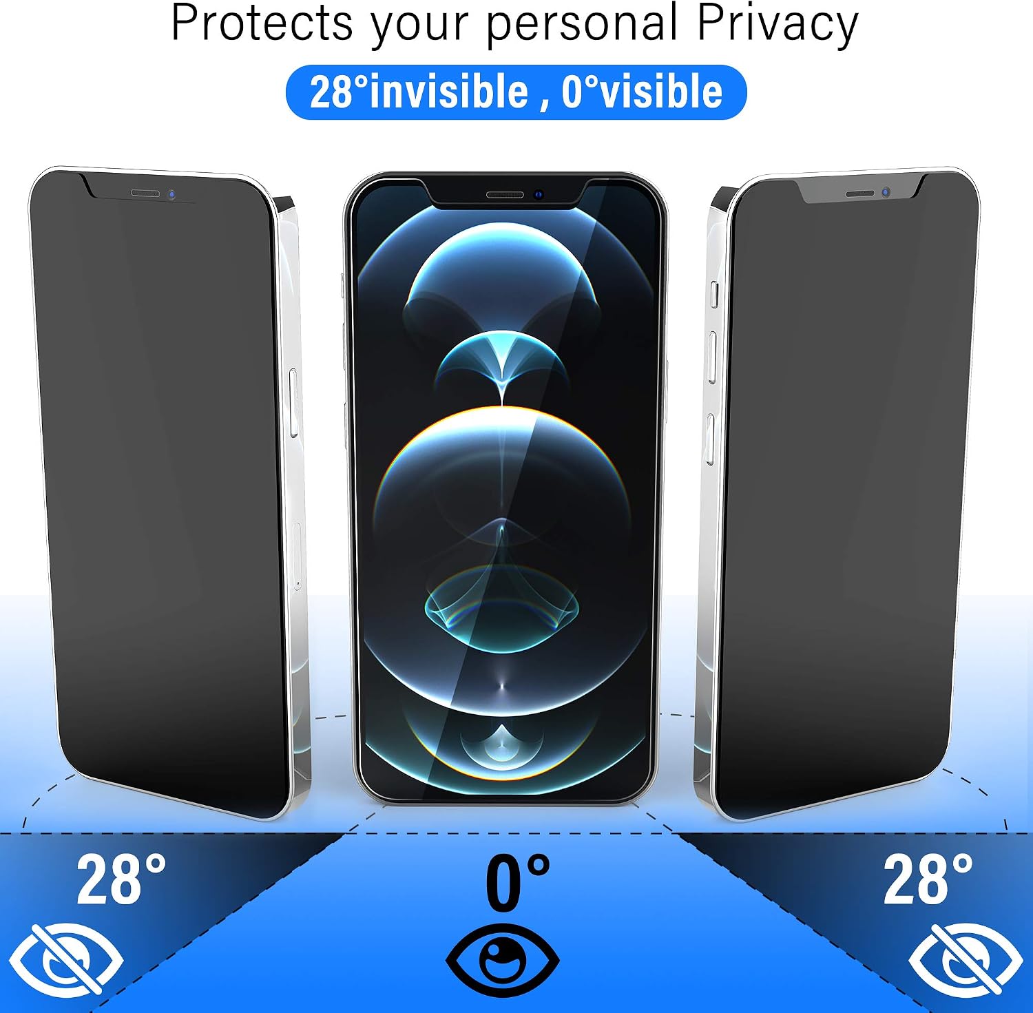 [2+5 Pack ] KINGWING Privacy Screen Protector Compatible with iPhone 12 Pro Max 5G (6.7 inch), 2 Pack Tempered Glass + 5 Pack Shine Camera Lens Protector [Installation Frame] [U-Shaped Cutout]