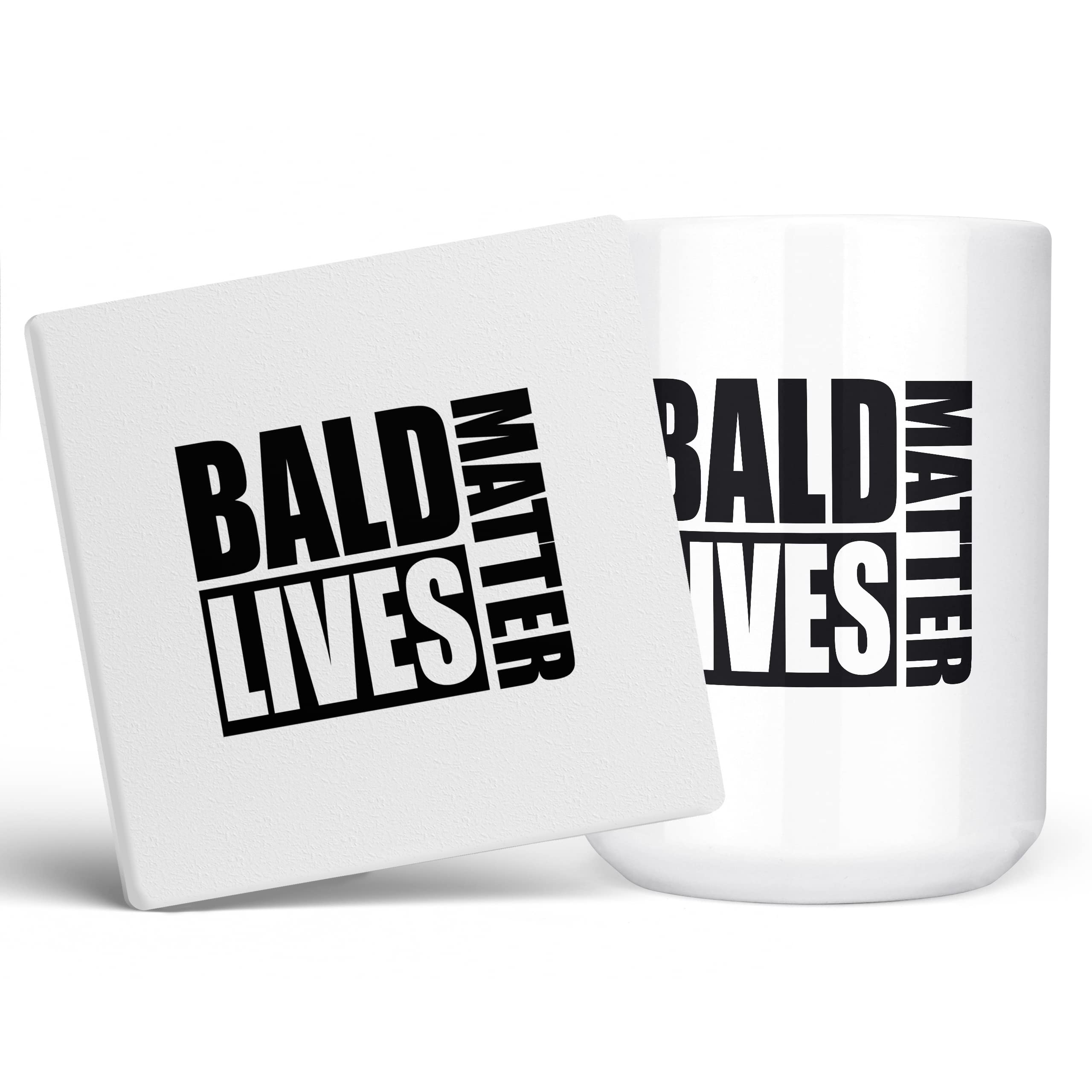 Mug Monster - Bald Lives Matter, Funny Novelty Mug, Joke Gift for Bald Men, Birthday or Fathers Day Present - Ceramic Coffee Cup, Extra Large and Giant Cup Available, 15oz White Beaker & Coaster