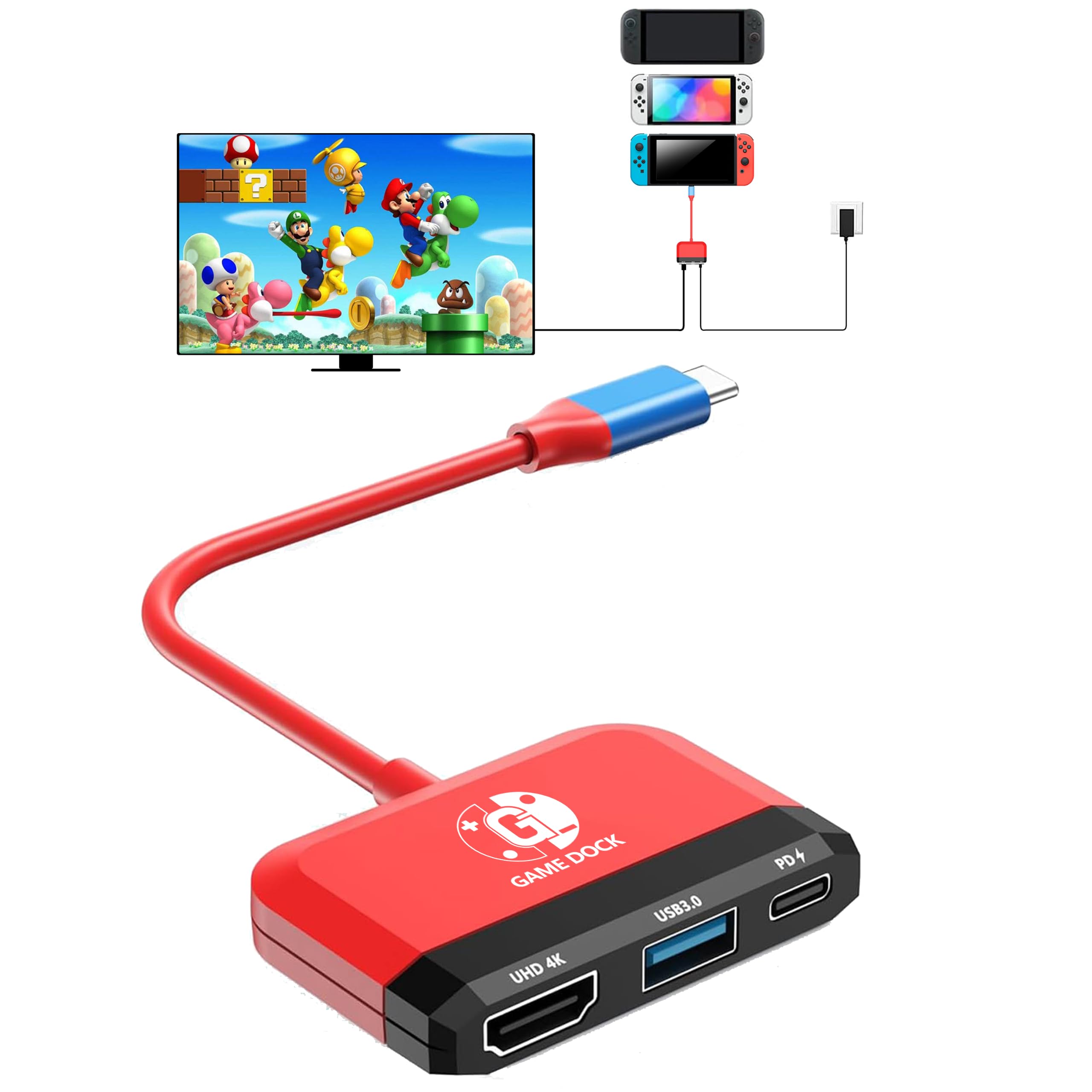 GKEAPZA Switch Dock para Switch OLED, Adaptador de TV 3 en 1 con HDMI 4K (Rojo y Azul)