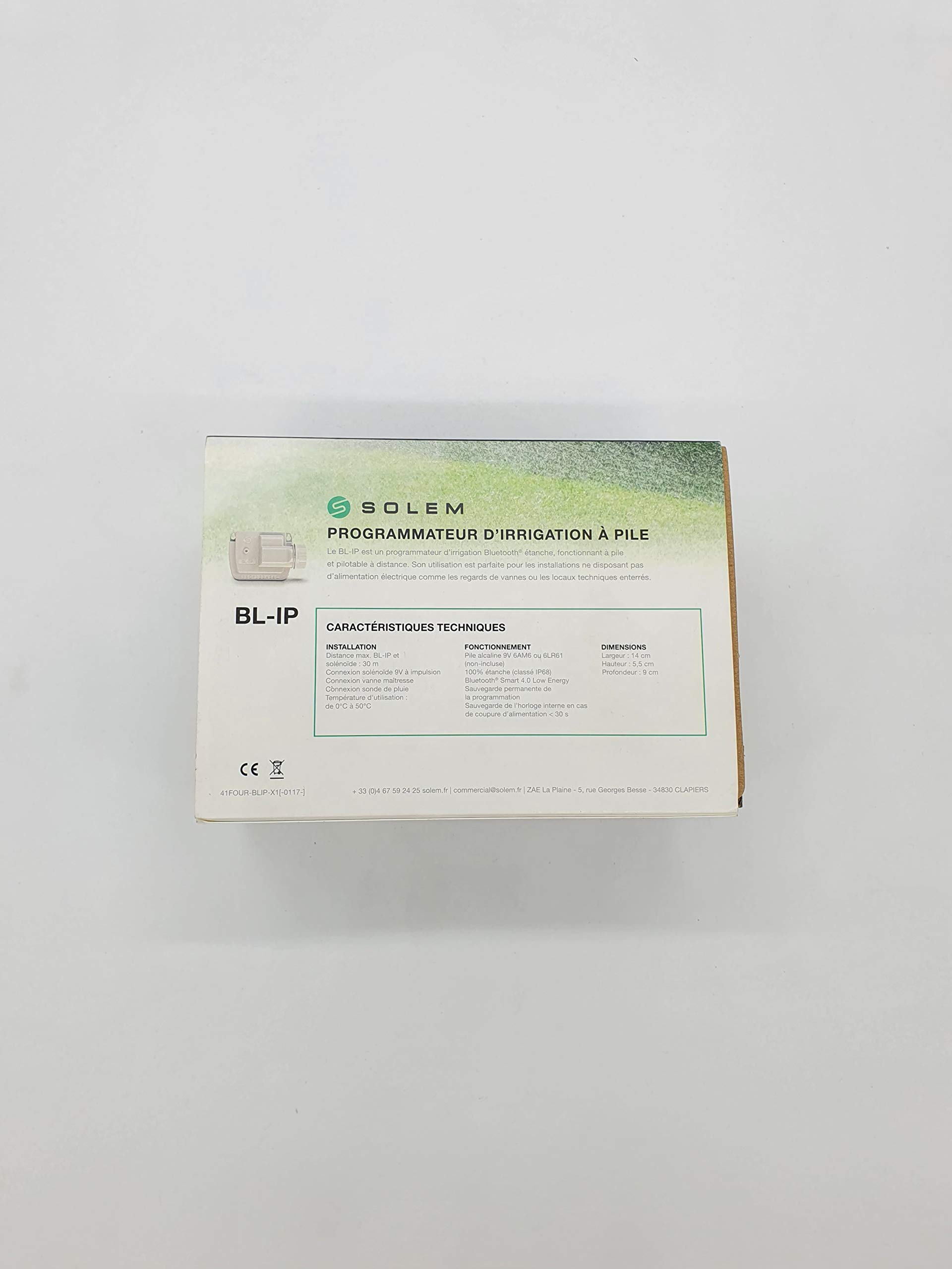 Programador de riego a pilas 9V modelo BL IP4, con conexión Bluetooth de alcance hasta 10 metros, resistente al agua para 4 estaciones, color blanco, 14 x 9 x 5,5 cm (referencia: Solem BL-IP4)