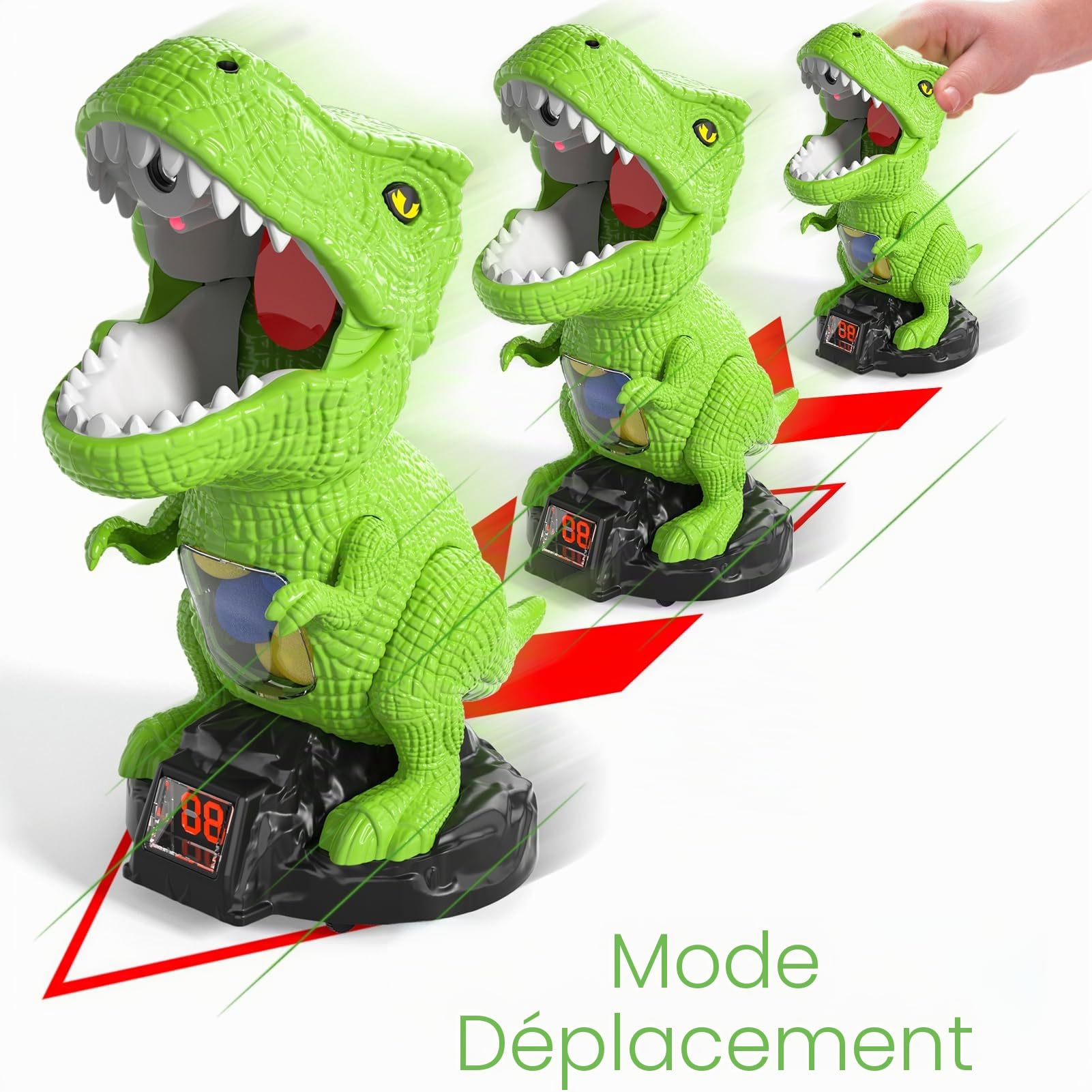 Jouet de tir Dinosaure pour garçon de 2, 3, 4, 5, 6, 7 Ans, avec Lanceur de Pompe à air, Cible Mobile et 48 Boules en Mousse, Jeux d'extérieur/arrière-Cour avec Score LED et Son