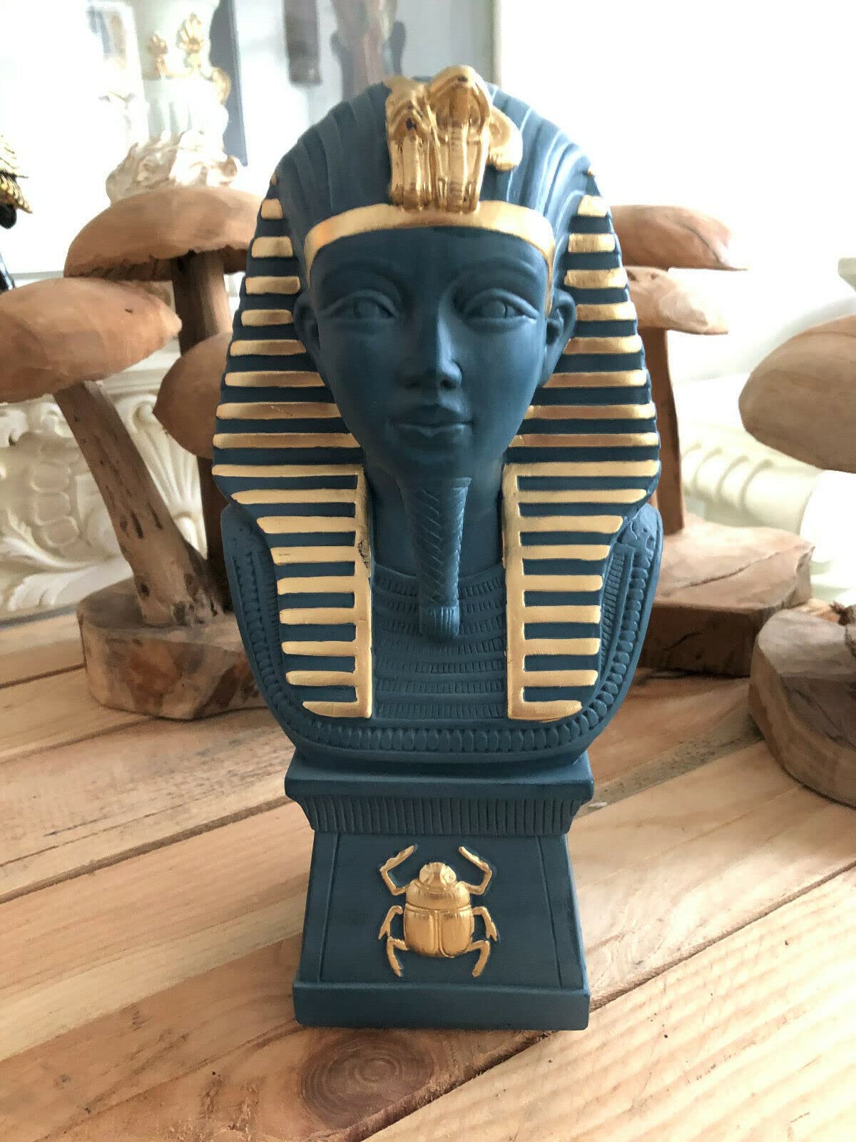 Ägyptische Groß Figur Tutenchamun Büste Pharao 2860-101, Blau