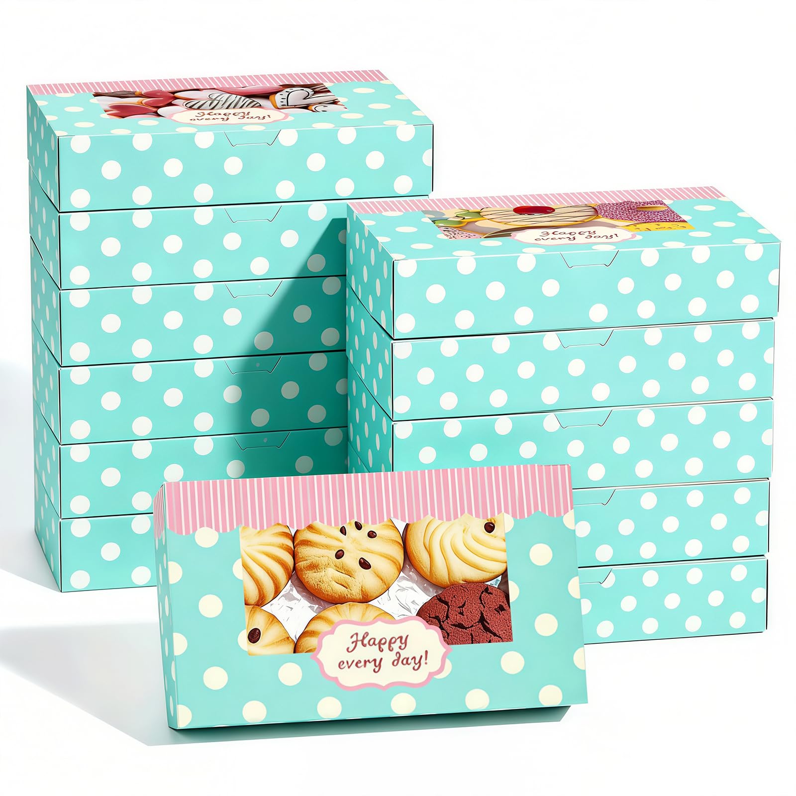 Kokoie Kraft Cookie Boxes, 30 PCS Bakery Boxes with Window, 21.5 x 13.5 x 5cm Gift Giving Dessert Box, Small Cookie Box Gift Giving for Pastry Biscuit Pie Donuts Candy (Green)
