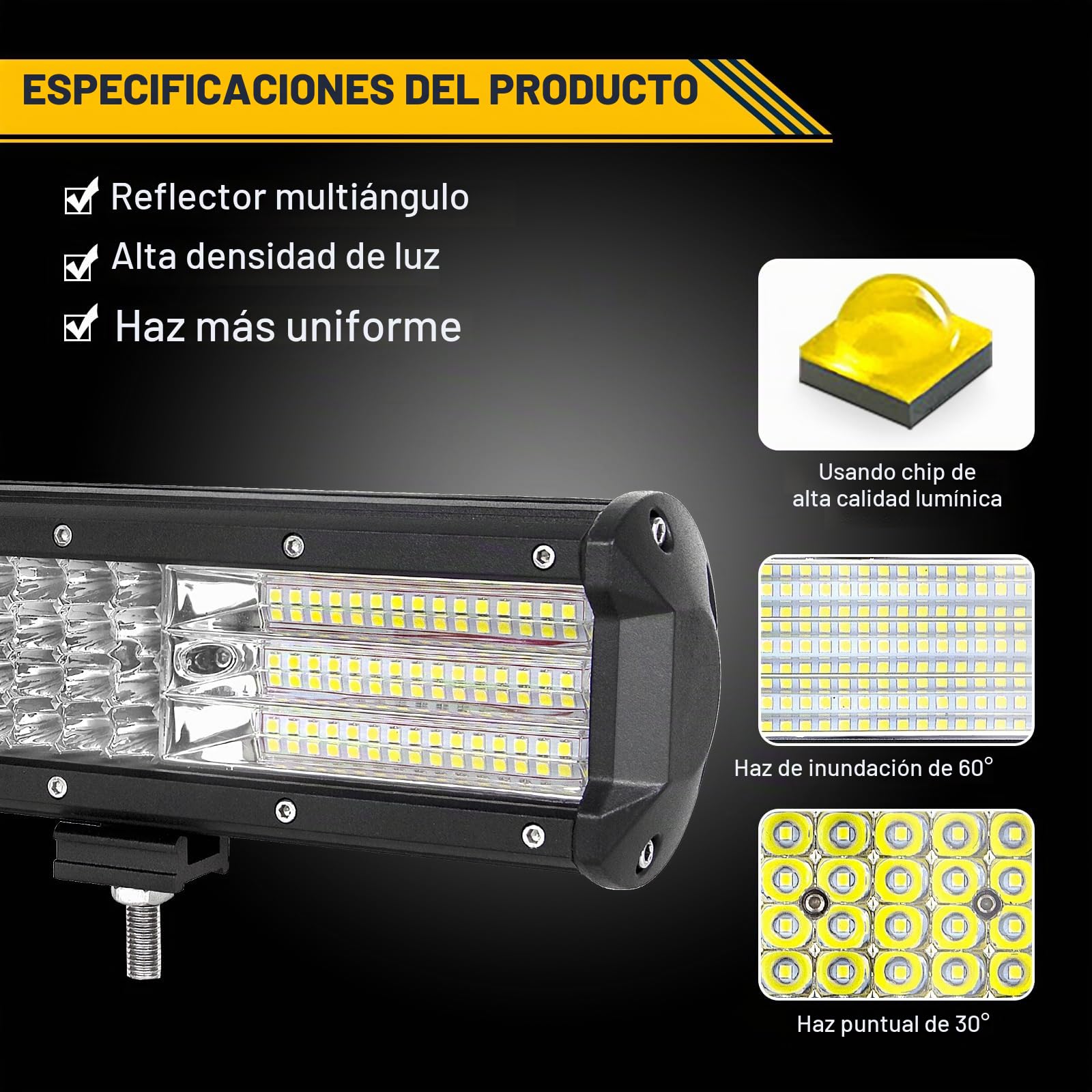 AUXTINGS Barra de Luces LED 20 Pulgadas 510W 4 Filas Foco Combinado de Inundación Todoterreno Con Arnés de Cableado Para Camión Jeep SUV ATV UTV Barco 12V 24V Impermeable