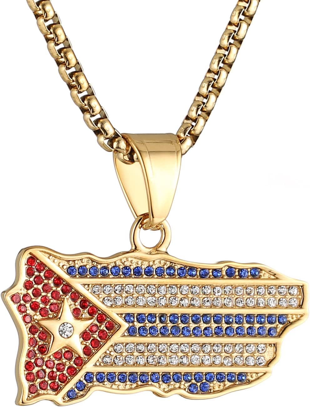 AsAlways 18K Gold Plated Cuba Flag Pendant Inlay CZ Vintage Hip Hop Rock Punk Totem Amulet Charm Necklace Gift Jewelry