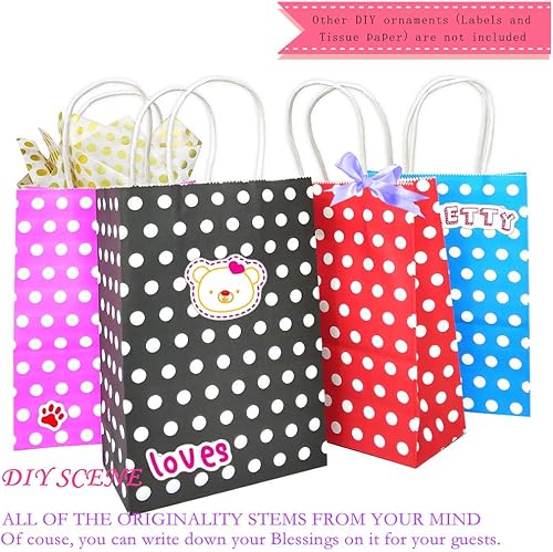 Miniatura 7 de ADIDO - Bolsas de papel rojo EVA con puntos blancos de papel kraft con asas bolsas de papel para niños, cumpleaños, bodas, fiestas y fiestas (8.2 x