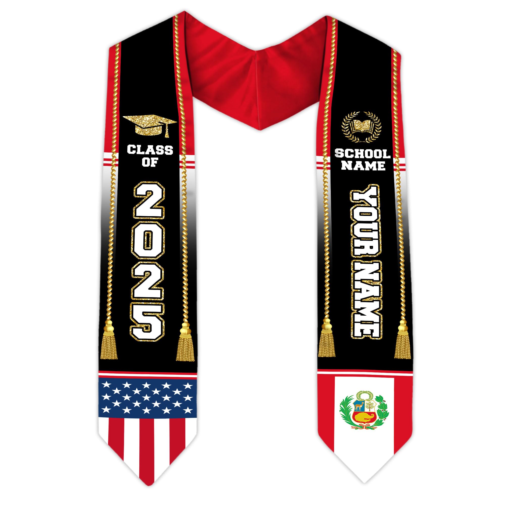 MonkeyVan Peruvians Graduation Sash, Peru Graduation Stole Custom Personalized Peruvians American Flag Graduation Sash 2025 Style 4