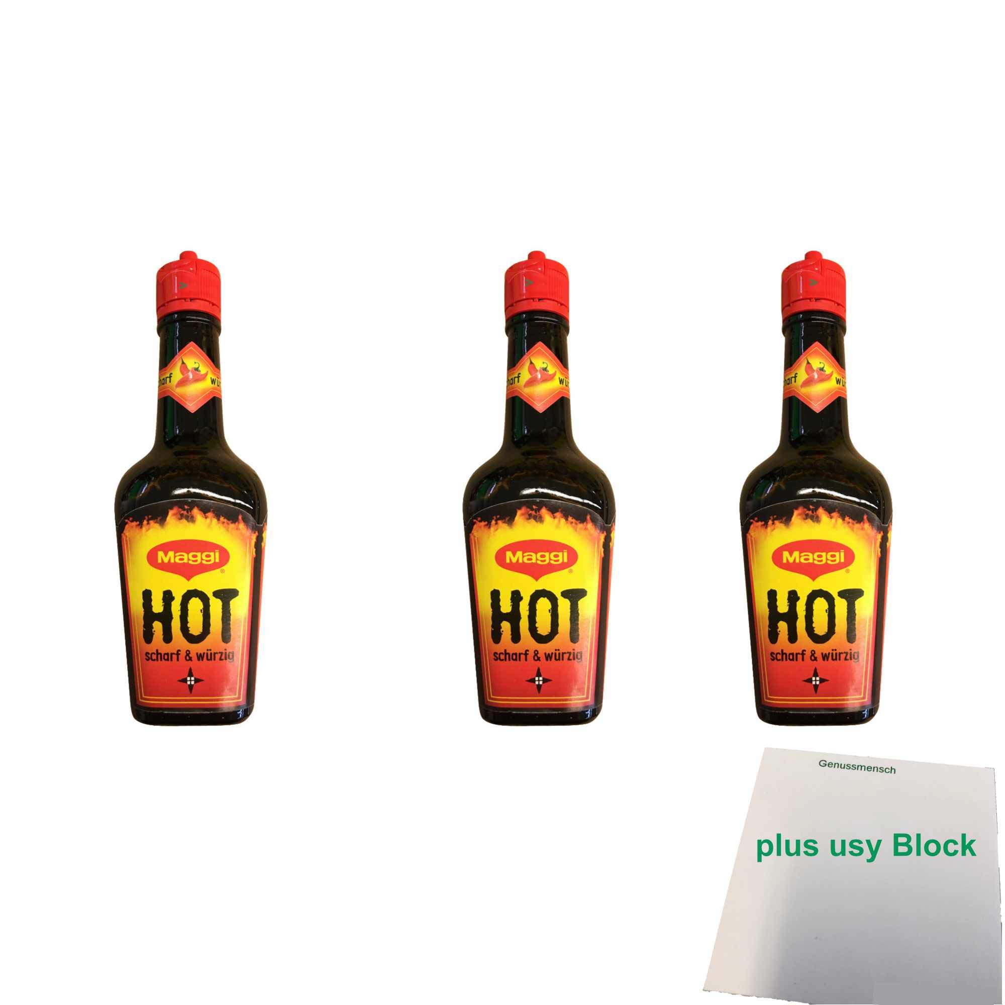 Maggi Hot Würze 3er Pack (3x100ml Flasche) + usy Block