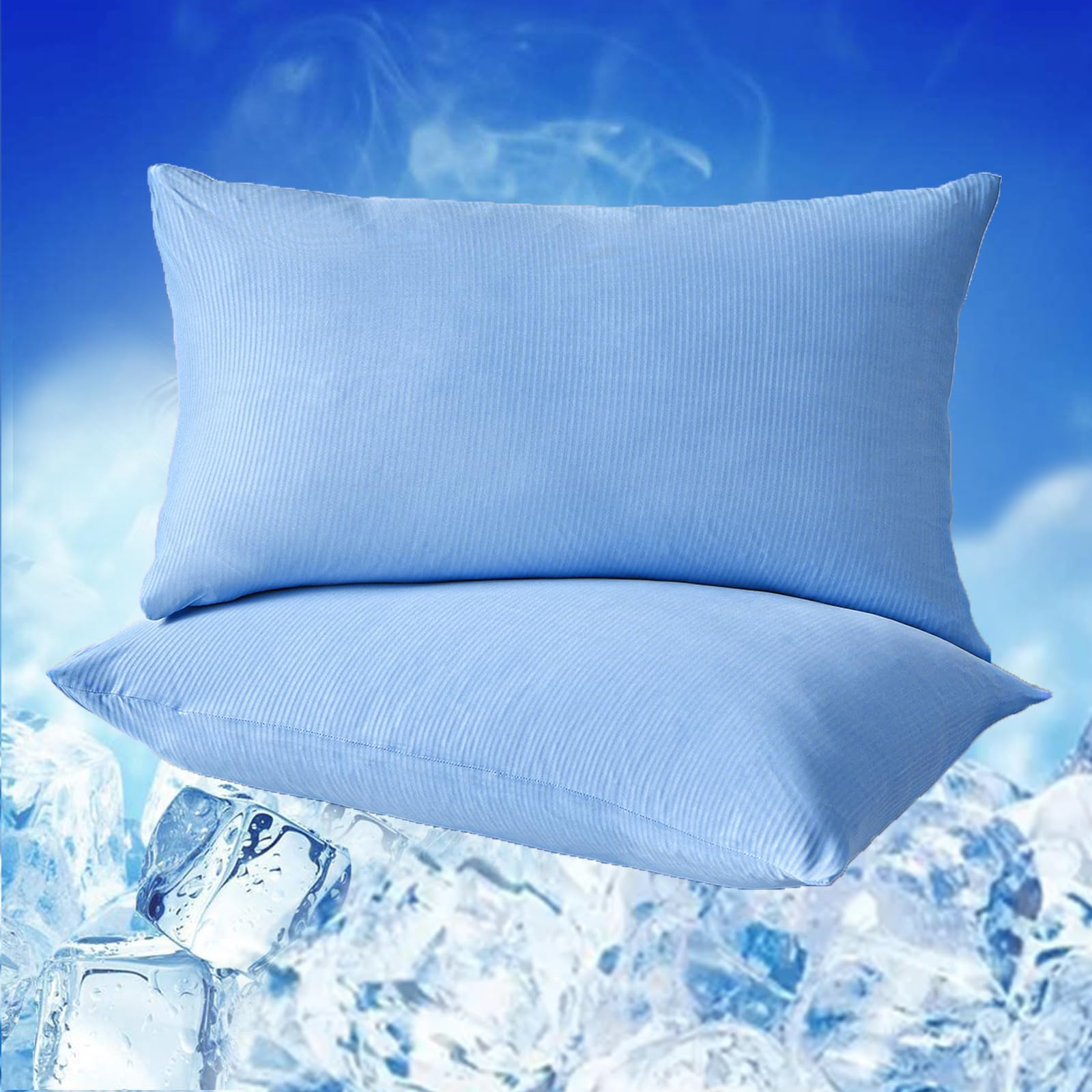 WONGS BEDDING Kühlender Kissenbezug 80 x 80 cm 2er Set, Sommer Kopfkissenbezug mit Japanische Arc-Chill Q-Max 0,43 Kühlfasern Atmungsaktive Superweiche Kissenbezüge, Blau
