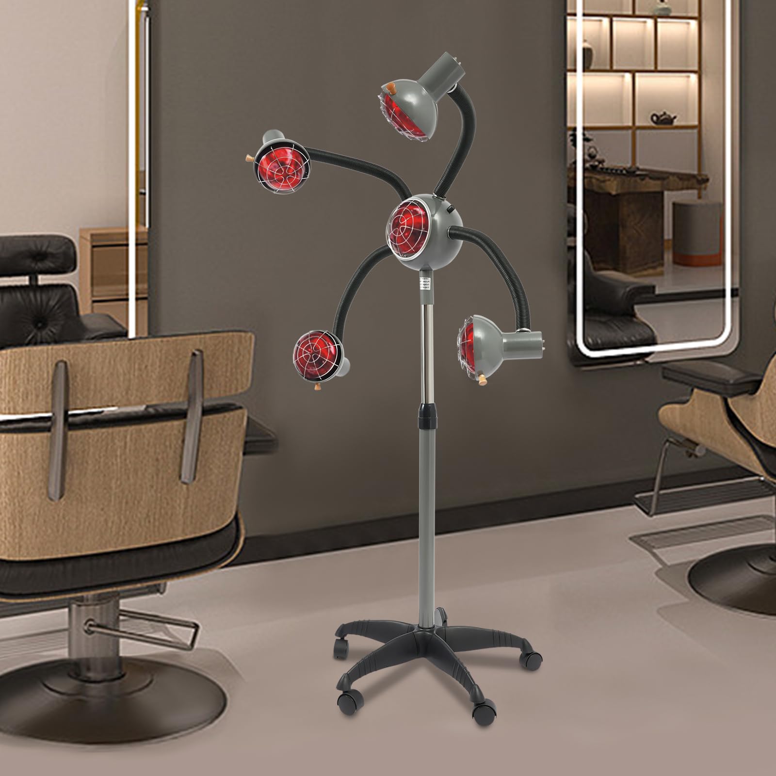 Lampe chauffante infrarouge 5 têtes 750 W Salon réglable en hauteur