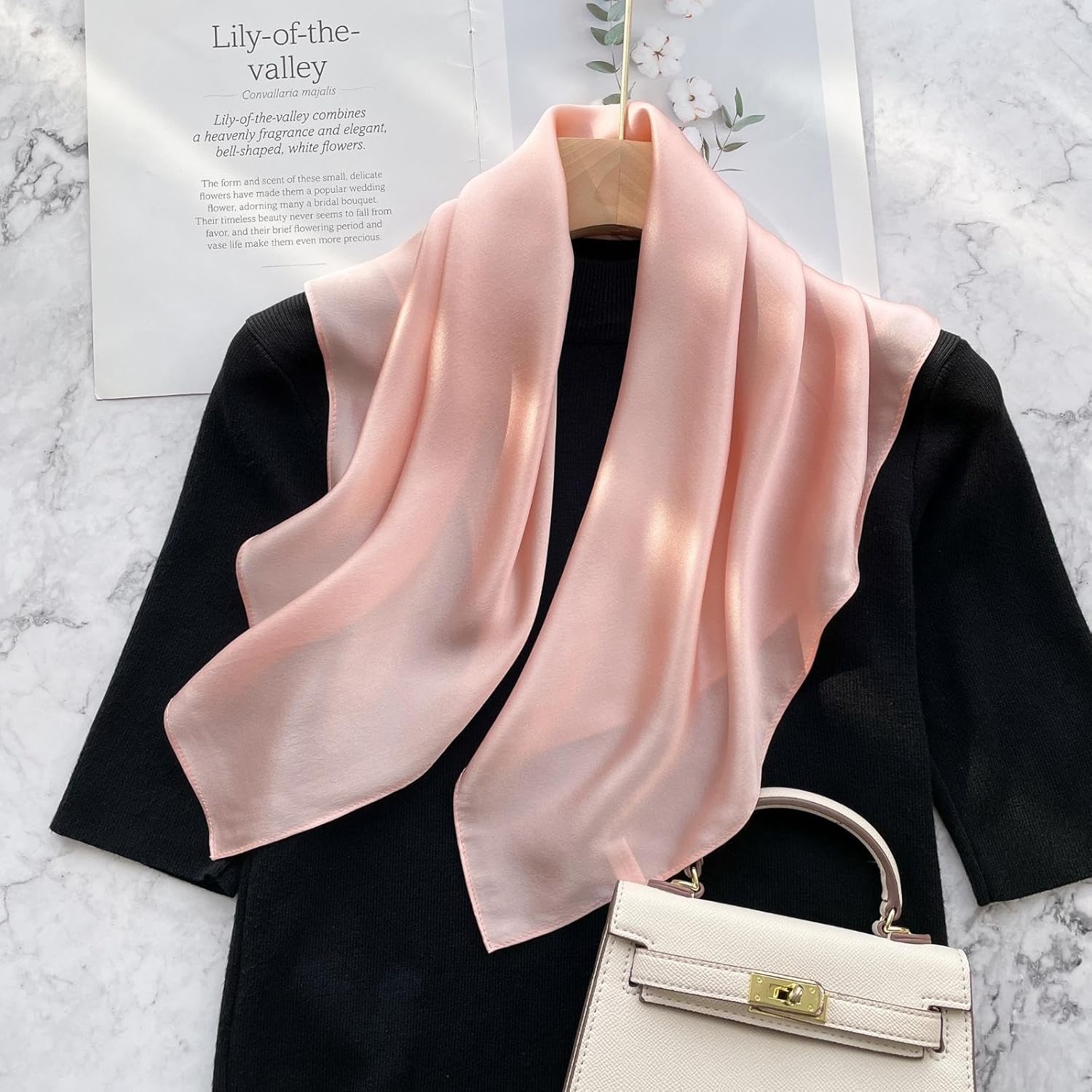 PoeticEHome Solid Color Mulberry Silk Scarf - Lightweight 26" Square Neckerchief for Women's Neck Hair Head in Gift Wrapped - Image 2