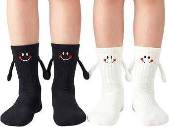 YKW Magnetic Holding Hands Socks, Funny Crazy Matching Smiley Cotton Novelty, Birthday Gift for Couples and Best Friends
