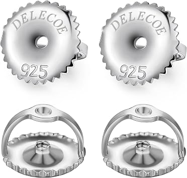 DELECOE 925 Sterling Silver Secure Screw on Earring Backs Replacement for Diamond Earring Studs, 18K Gold Hypoallergenic Screwbacks Locking for Threaded Post0.032, 2 Pairs