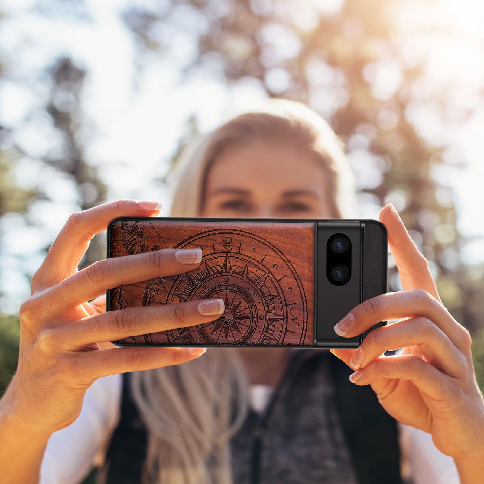Carveit Cover In Legno Naturale Per Google Pixel 8 | Custodia Sottile Con Incisione Barca A Vela | TPU Morbido E Protettiva
