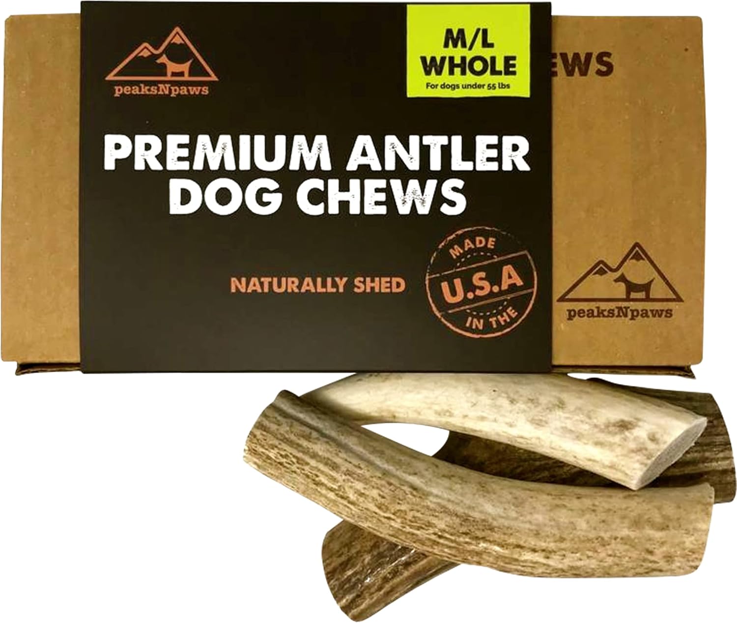 peaksNpaws Premium All-Natural Grade A Whole Elk Antlers for Dogs No Additives, No Preservatives Treat - Made in USA (Medium/Large)