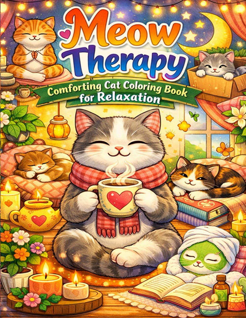 Meow Therapy: Comforting Cat Coloring Book for Relaxation: Cozy and Calming Feline Scenes for Adults and Teens to Relieve Stress and Spark Creativity