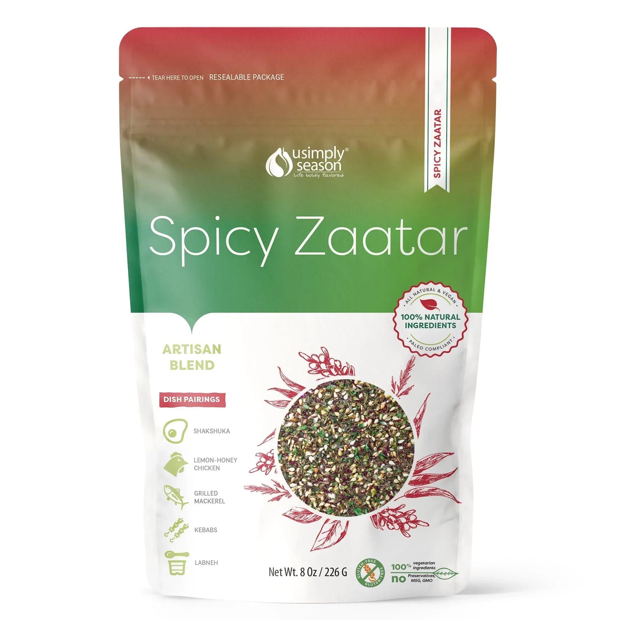 USimplySeason Spicy Zaatar Blend (8.0 oz) - Fiery Middle Eastern Seasoning for Lamb, Veggies, Hummus and More - Vegan, Non-GMO, Made in USA