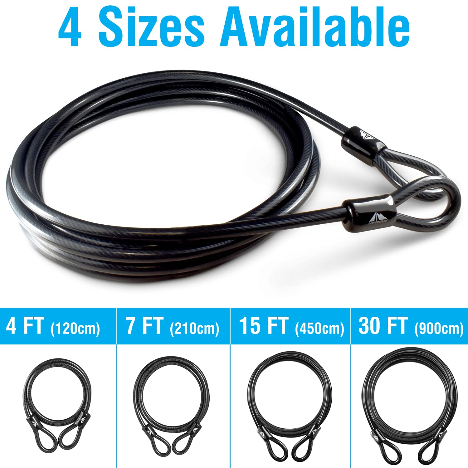 MARQUE Cavo di sicurezza in acciaio, spessore 10 mm, cavo in acciaio intrecciato rivestito in vinile con doppia estremità sigillata per U-Lock, lucchetto, blocco disco (9,2 m)